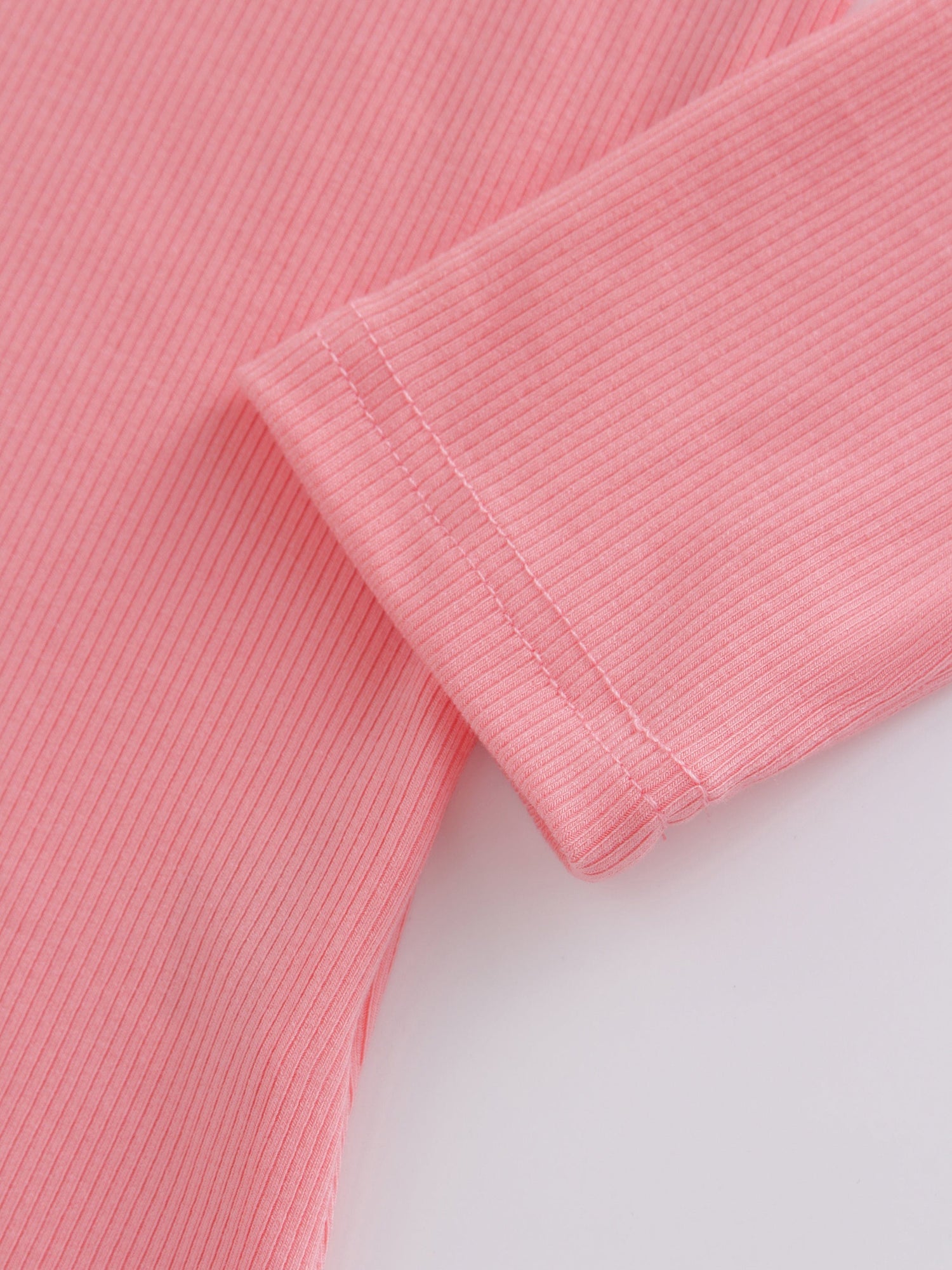 High V Ribbed Tee LS-True Pink