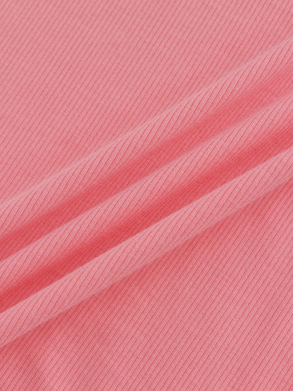 High V Ribbed Tee LS-True Pink