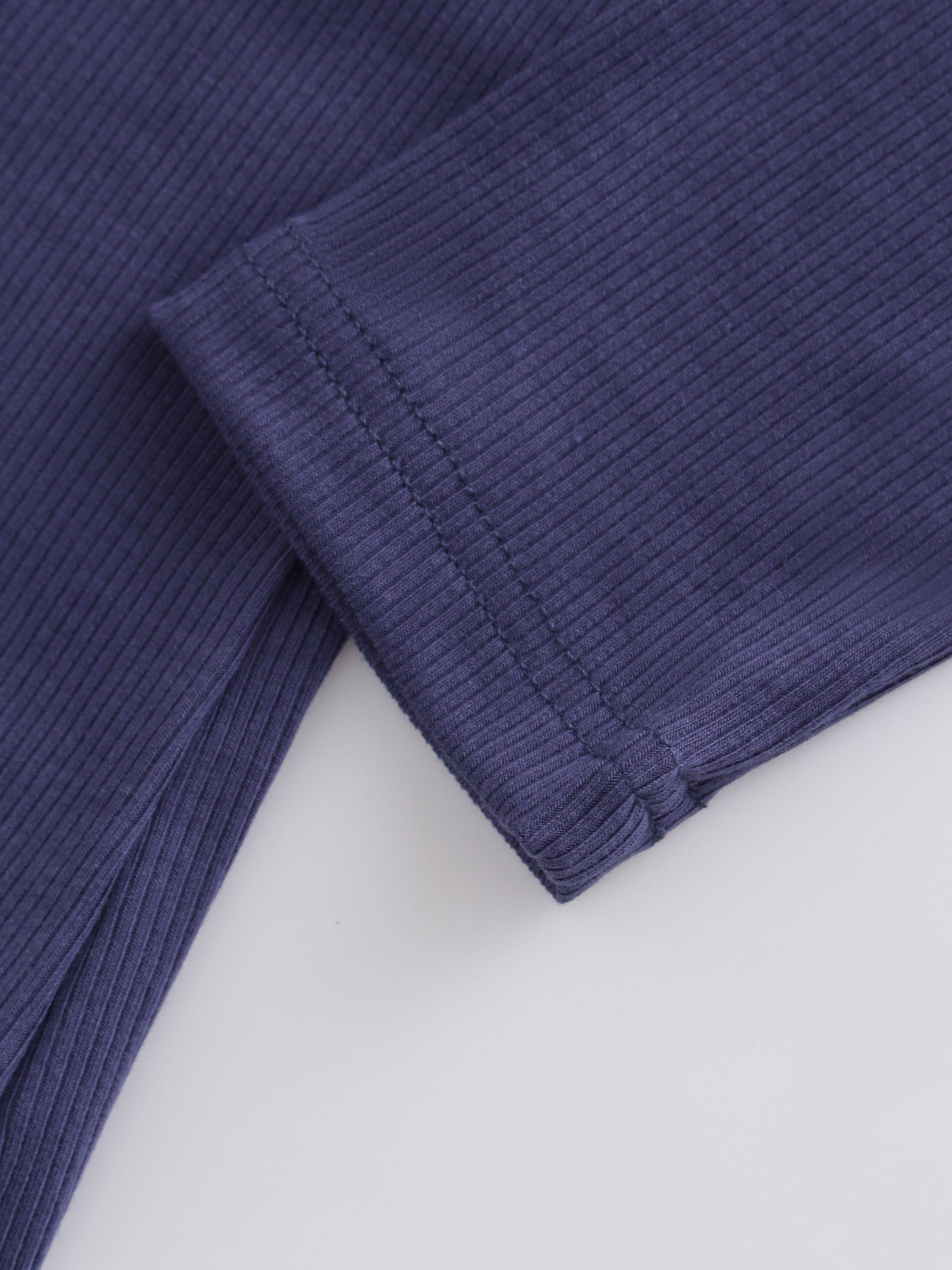 High V Ribbed Tee LS-Indigo Blue