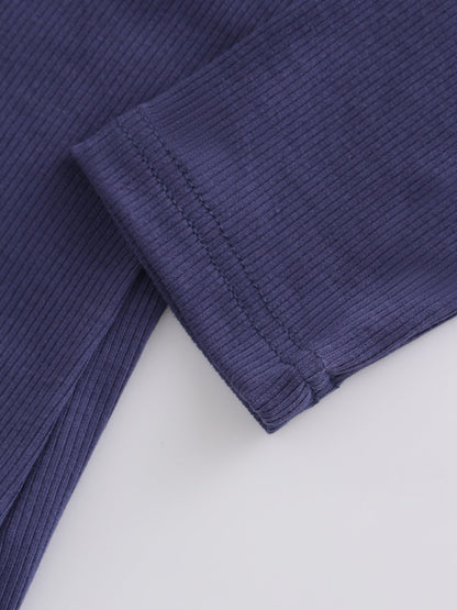 High V Ribbed Tee LS-Indigo Blue