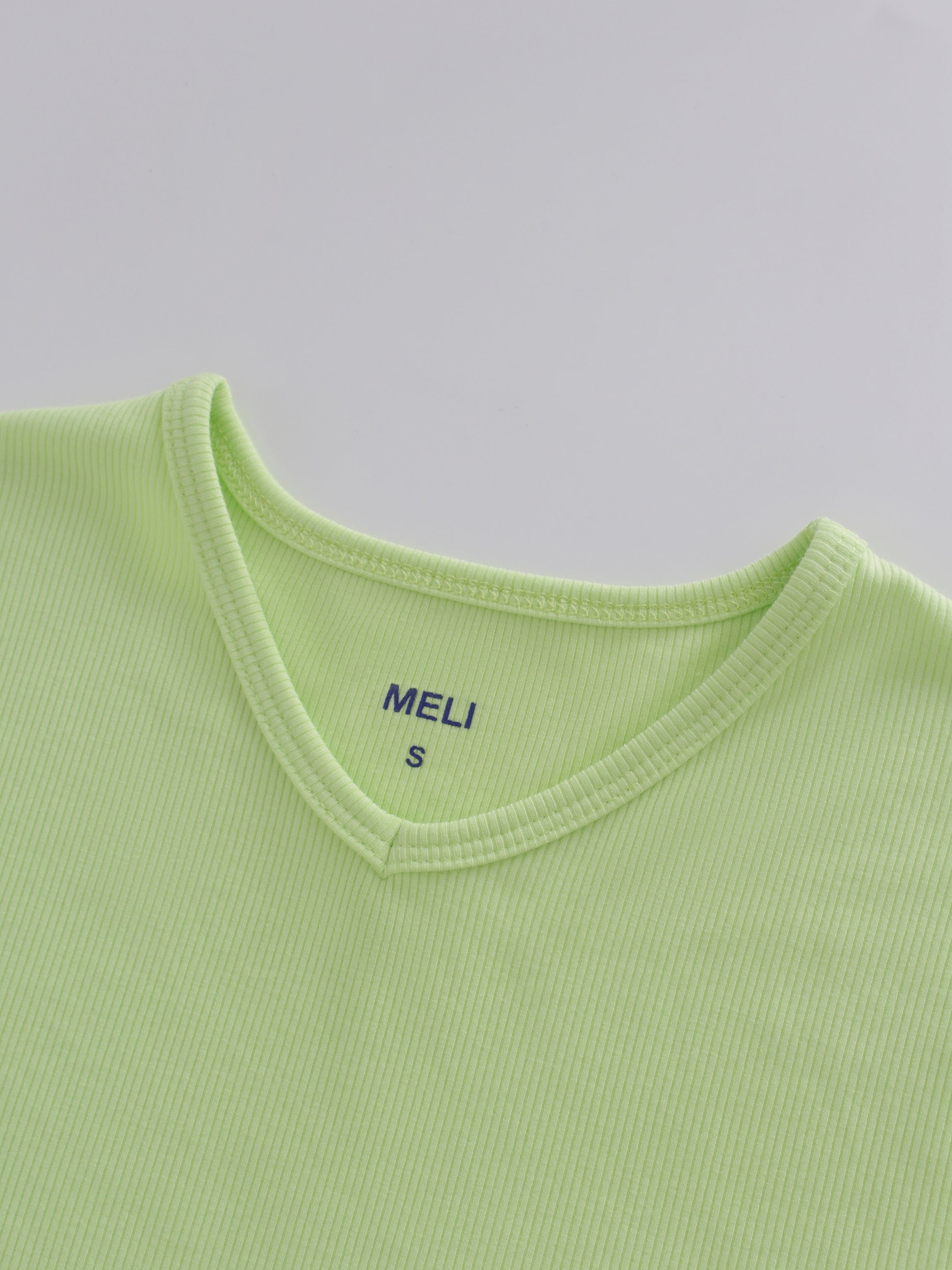 High V Ribbed Tee LS-Neon Green