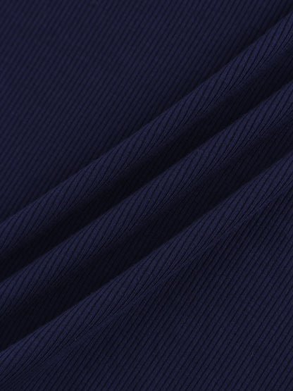 High V Ribbed Tee LS-Dark Navy