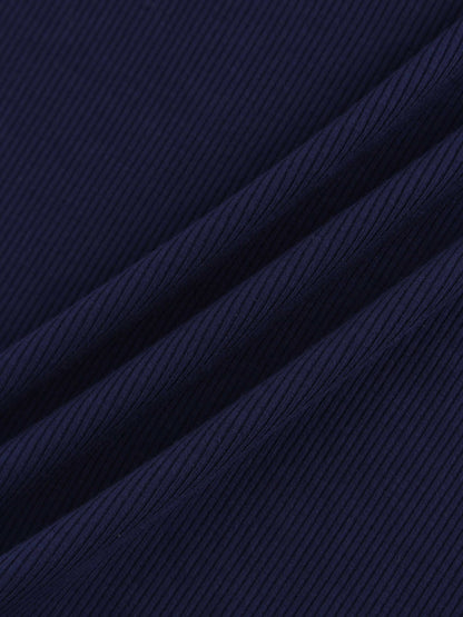 RIBBED HIGH V LS-NAVY