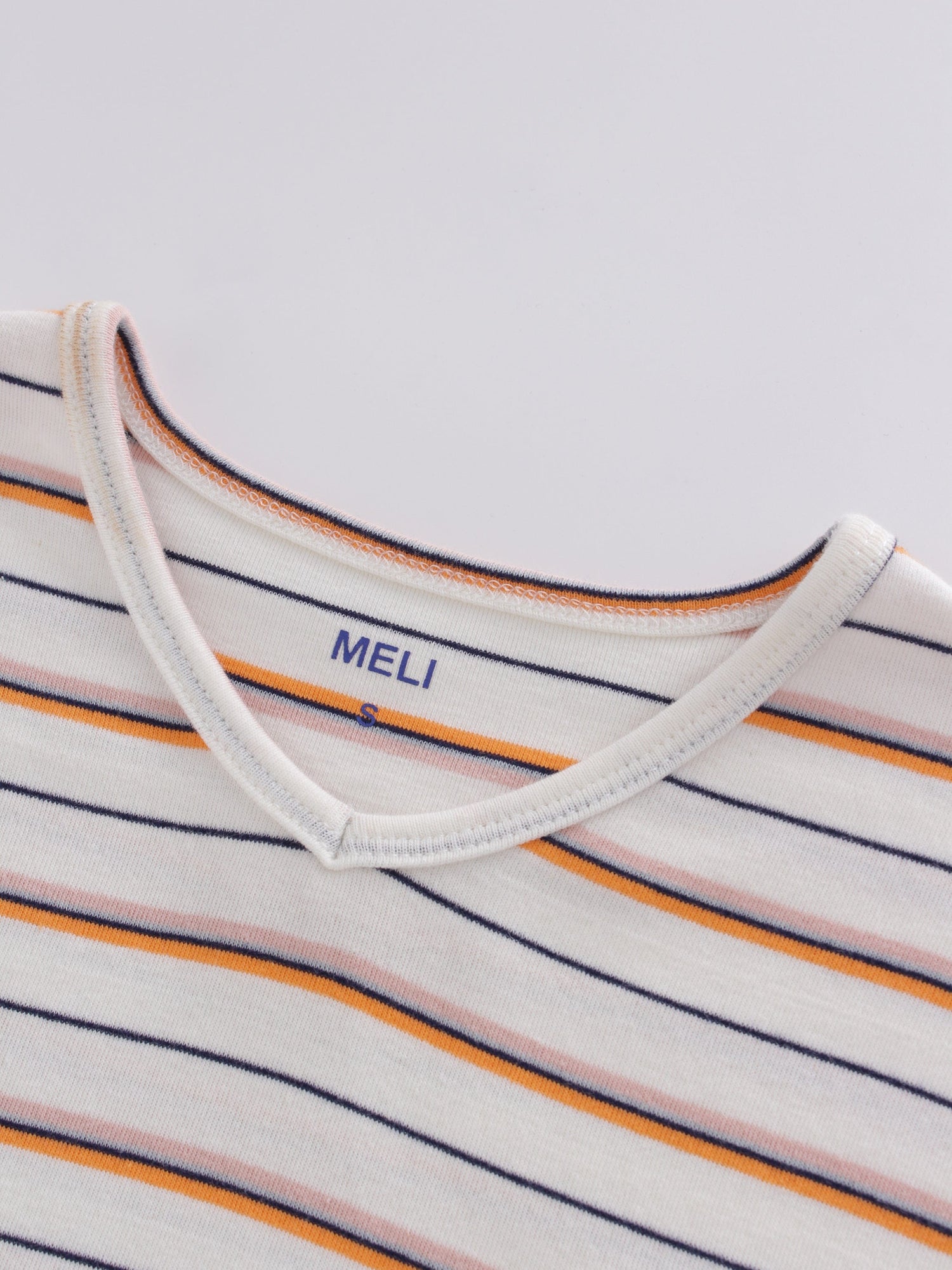 Thin Stripe High V Tee-White/Orange/Pink