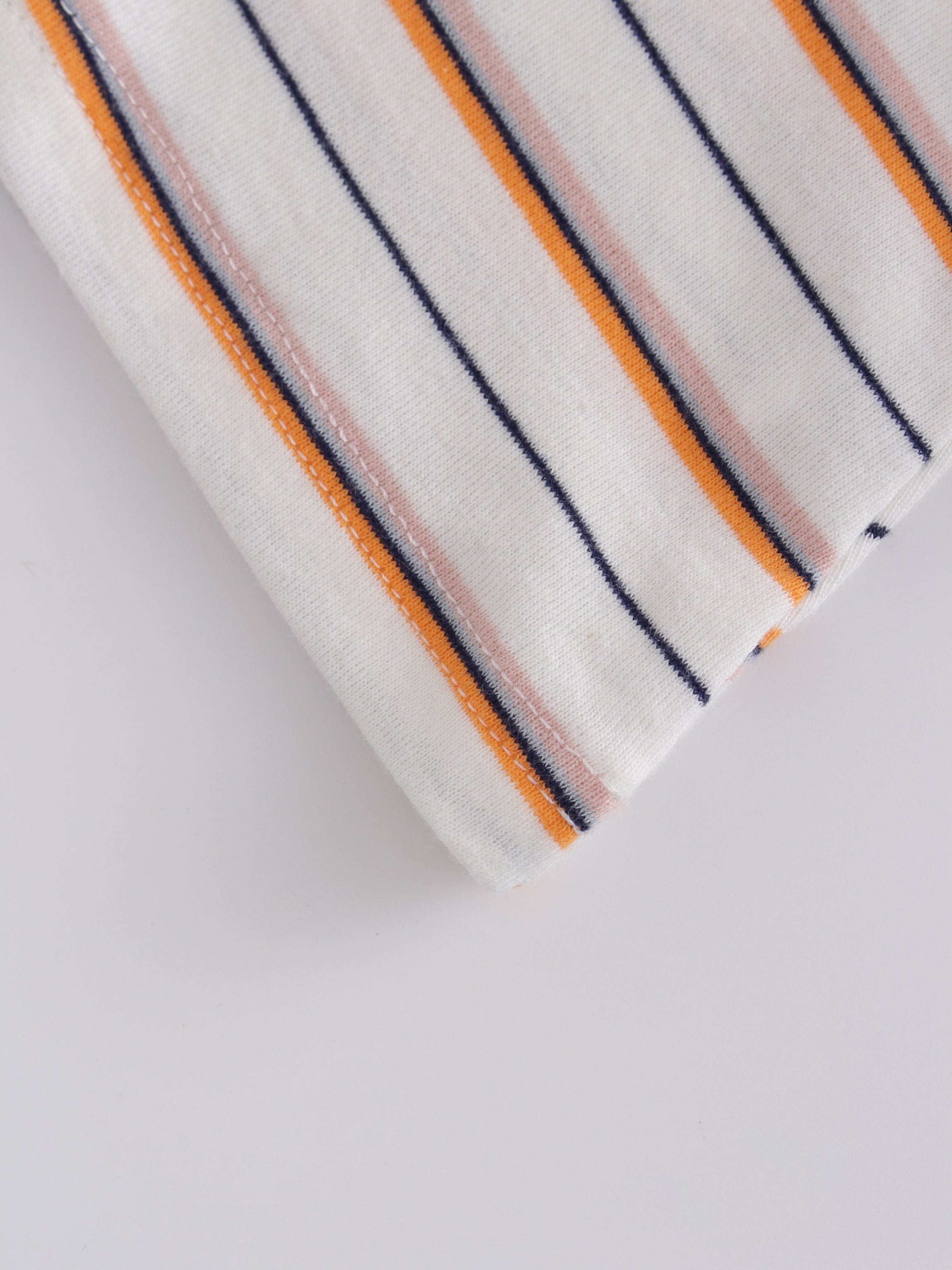 Thin Stripe High V Tee-White/Orange/Pink