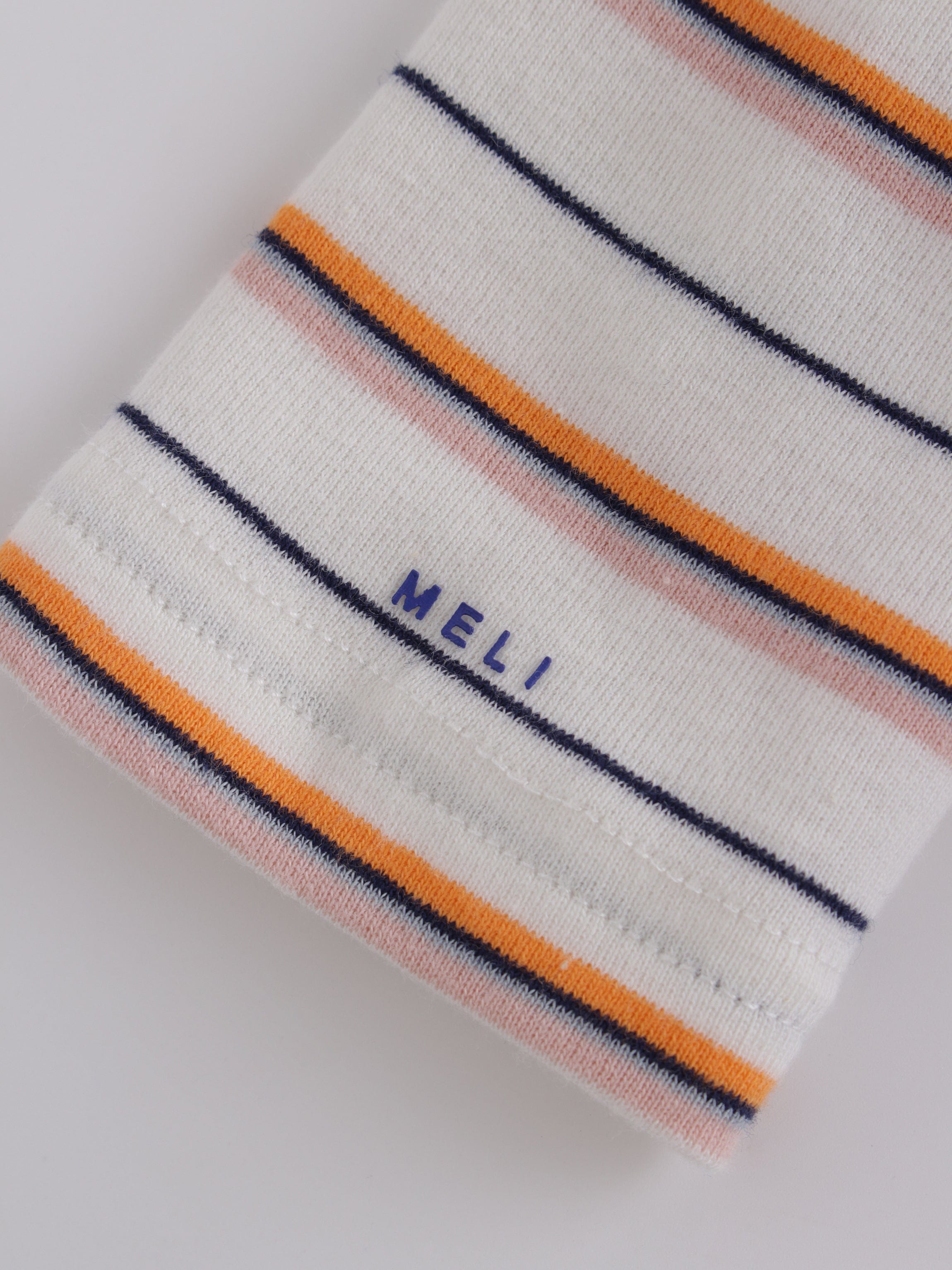 Thin Stripe High V Tee-White/Orange/Pink