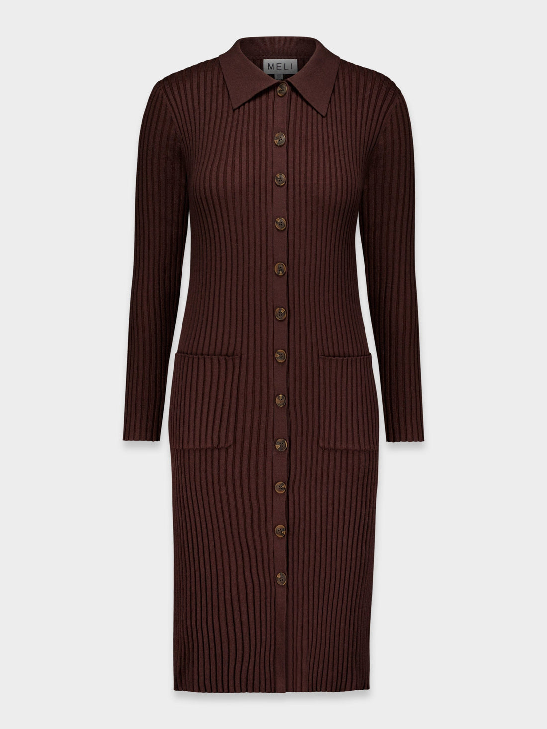 RIBBED POCKET CARDIGAN-BROWN