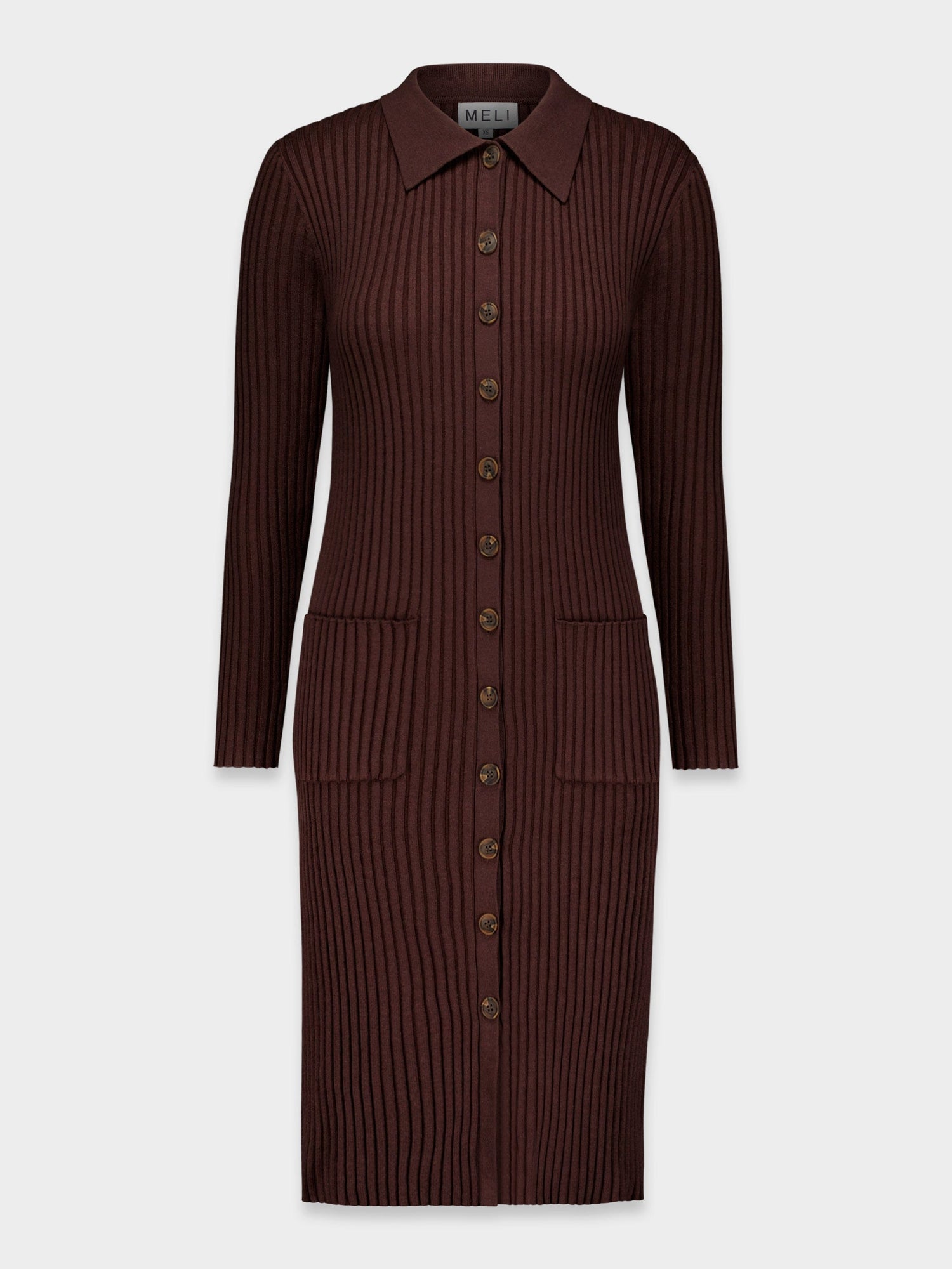 RIBBED POCKET CARDIGAN-BROWN