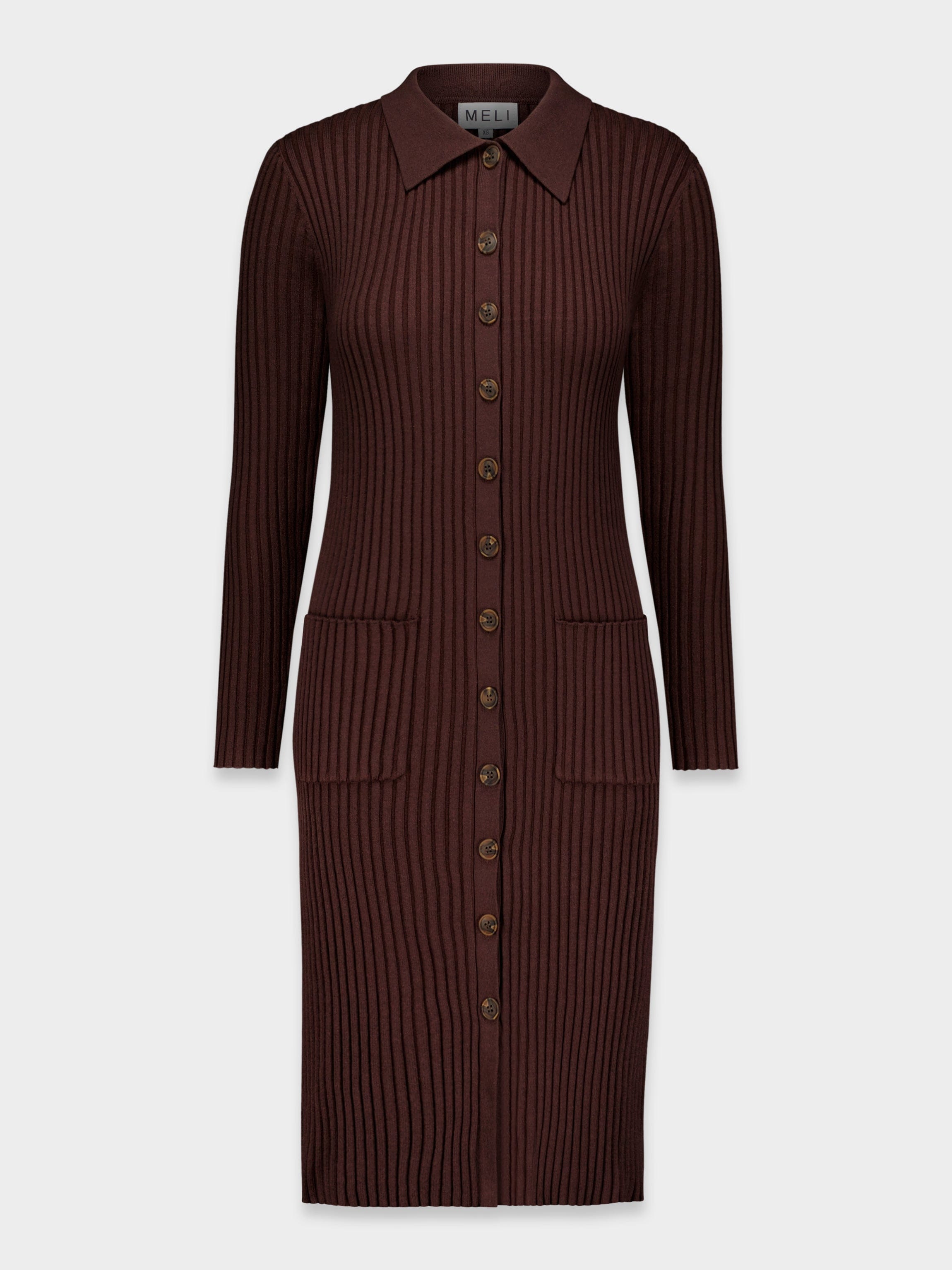 RIBBED POCKET CARDIGAN-BROWN