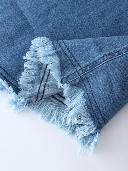 Fringe Denim Skirt-Blue