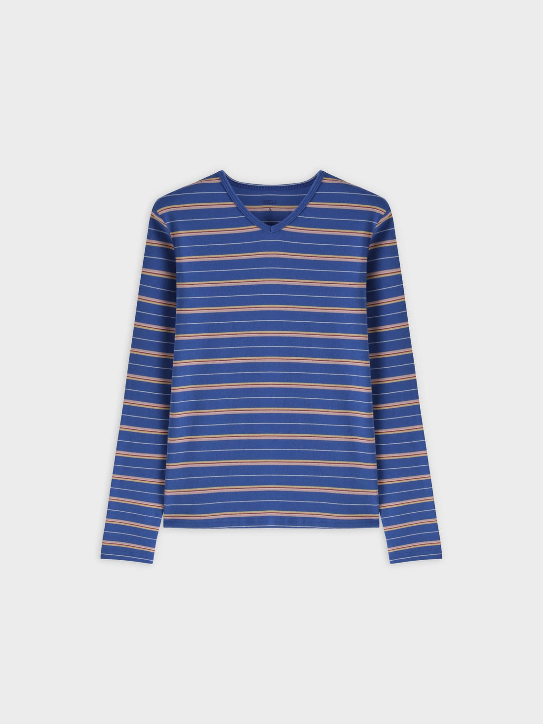 Thin Stripe High V Tee-Blue/Pink/White