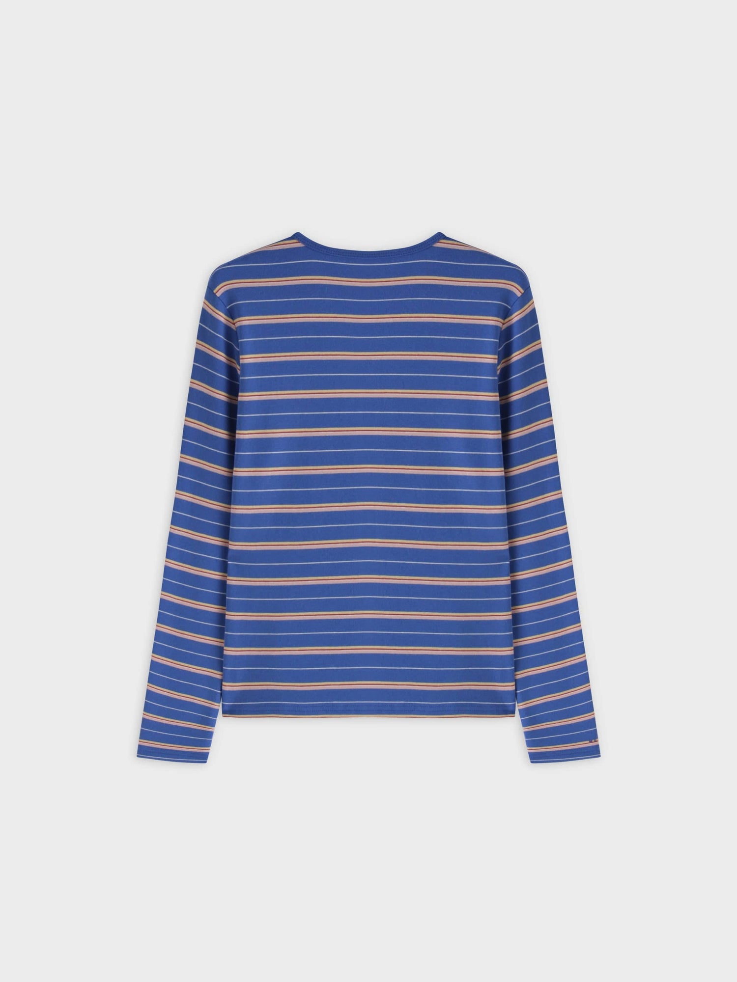 Thin Stripe High V Tee-Blue/Pink/White