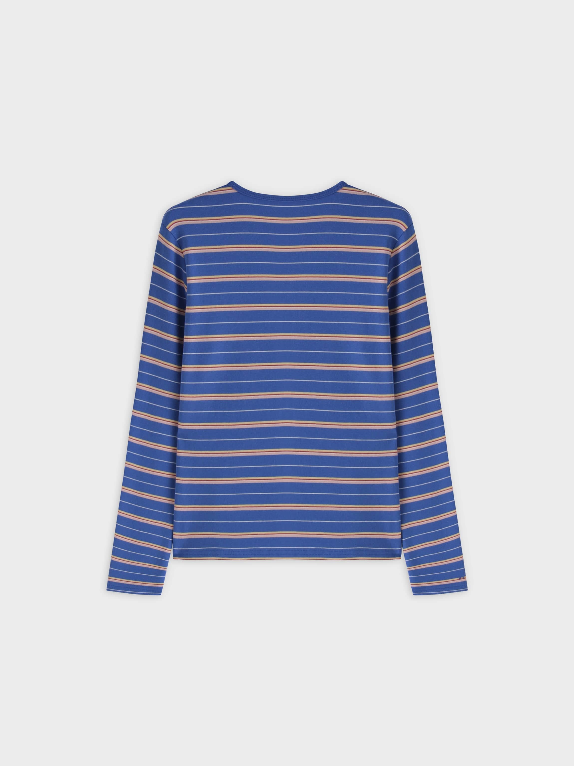 Thin Stripe High V Tee-Blue/Pink/White