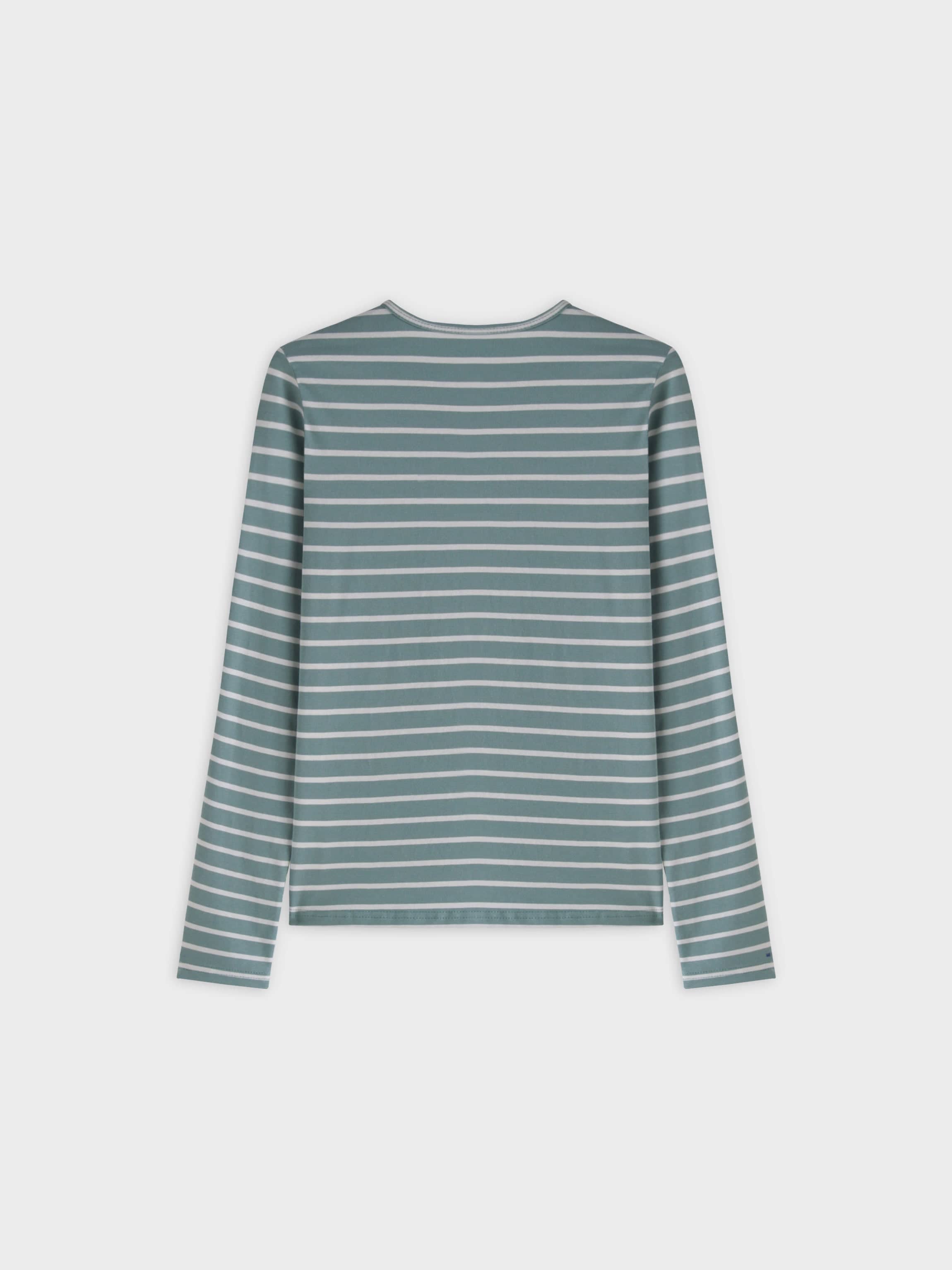 Thin Stripe High V Tee-Pistachio/White