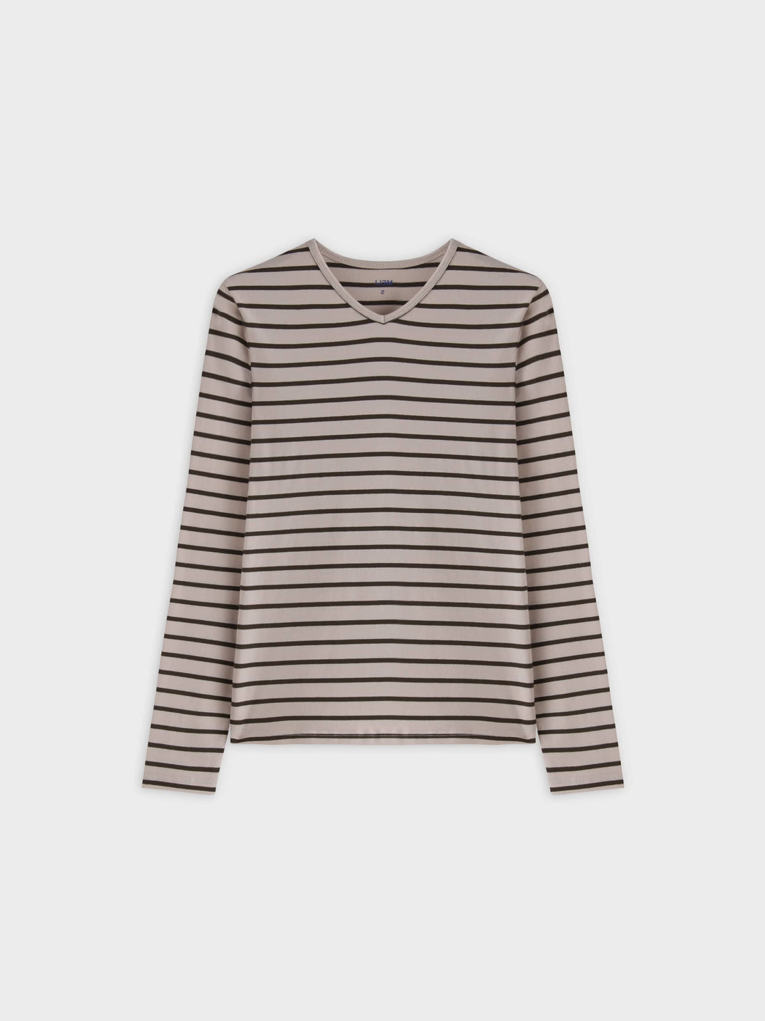 Thin Stripe High V Tee-Cream/Green