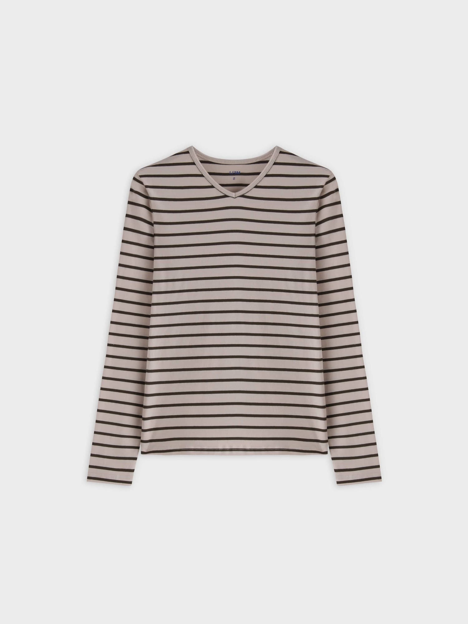 Thin Stripe High V Tee-Cream/Green