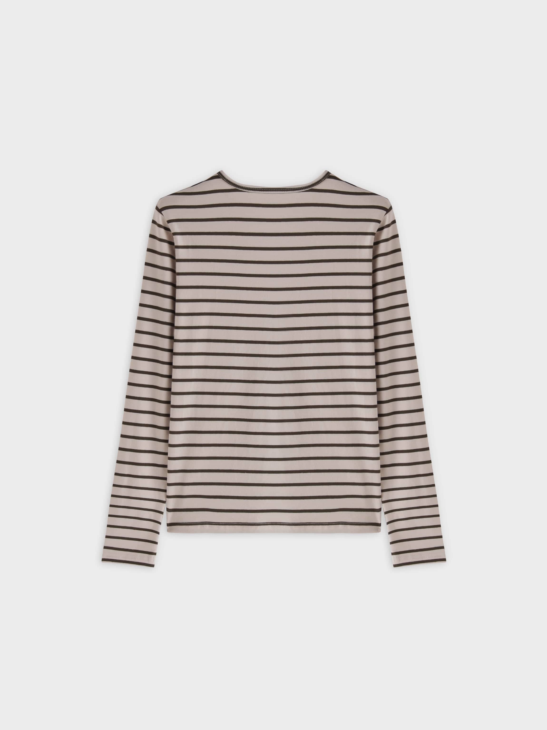 Thin Stripe High V Tee-Cream/Green