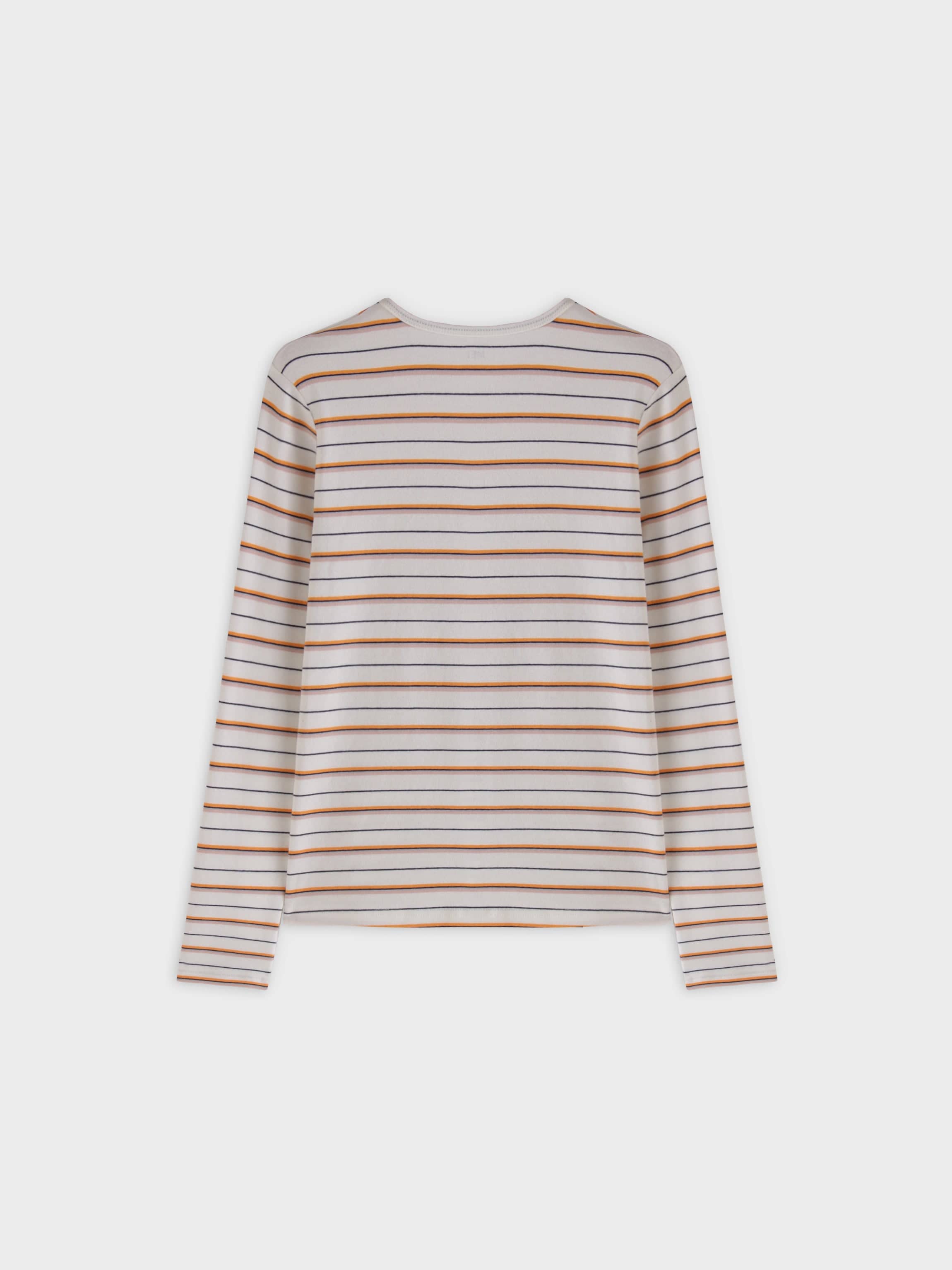 Thin Stripe High V Tee-White/Orange/Pink