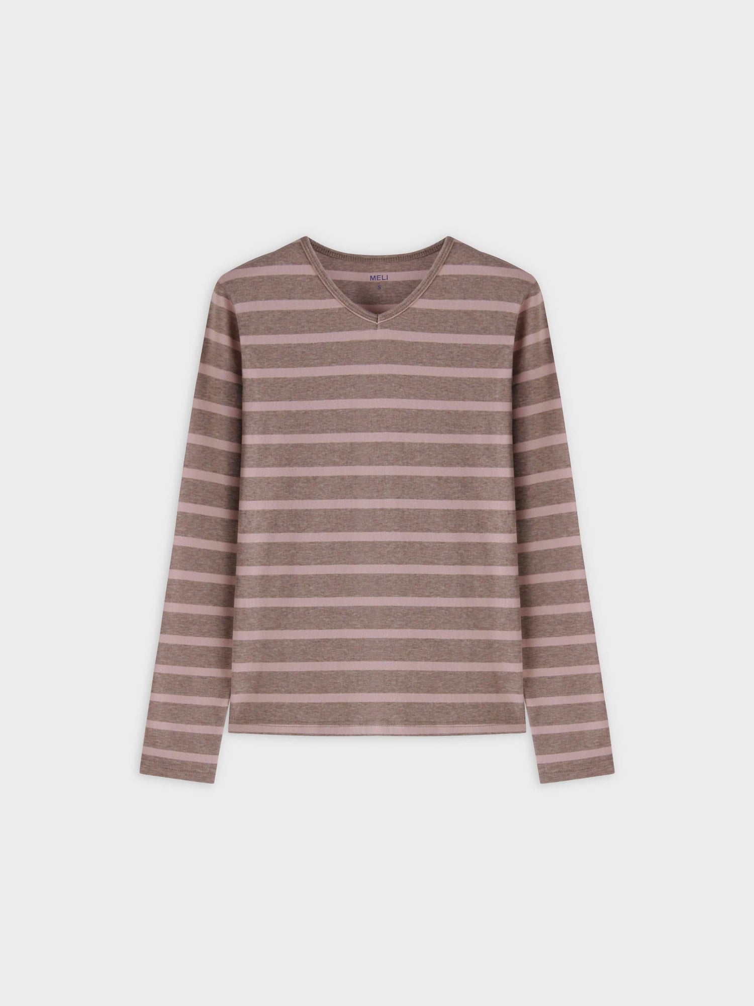 Thin Stripe High V Tee-Heathered Tan/Pink