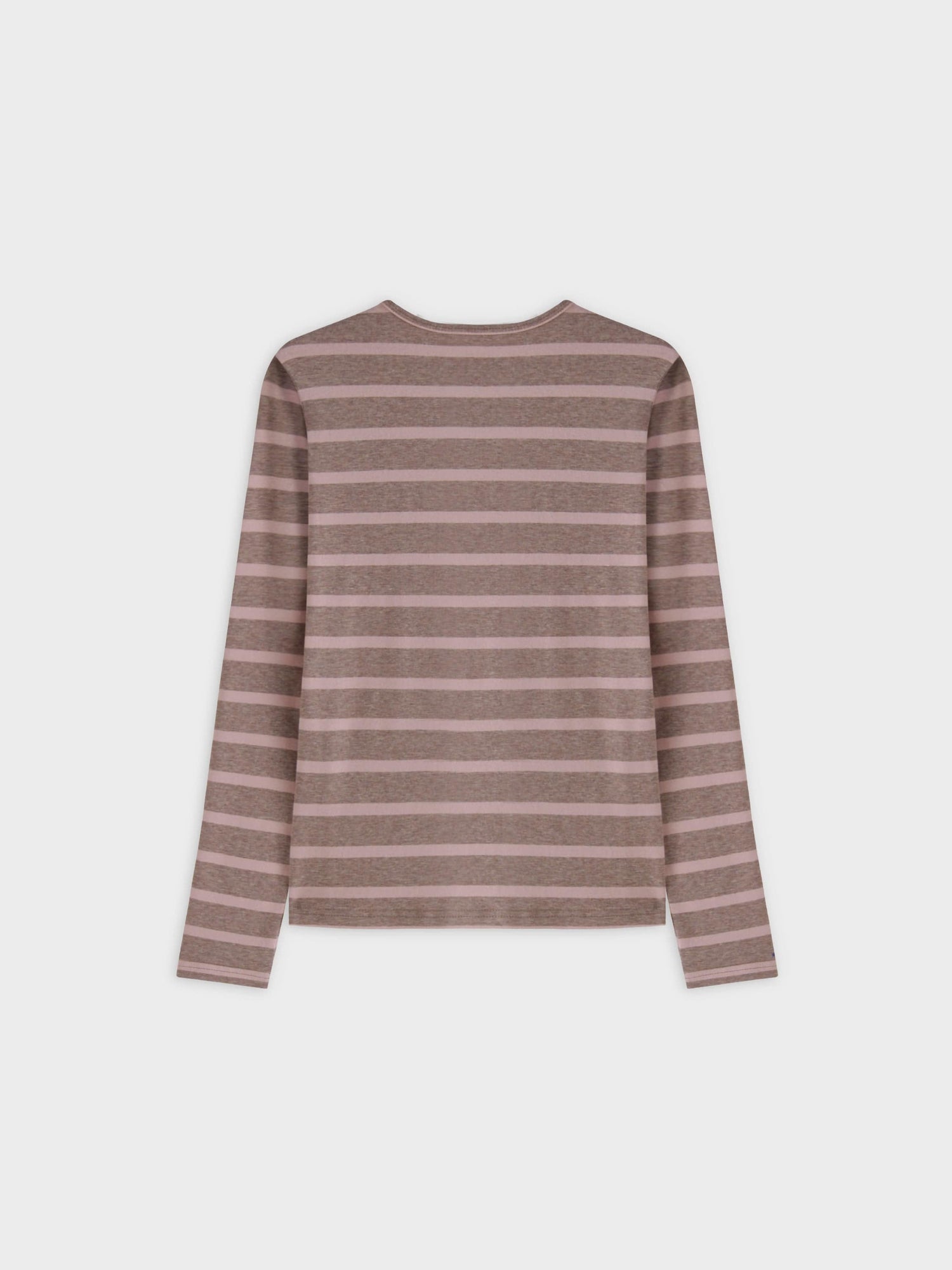 Thin Stripe High V Tee-Heathered Tan/Pink