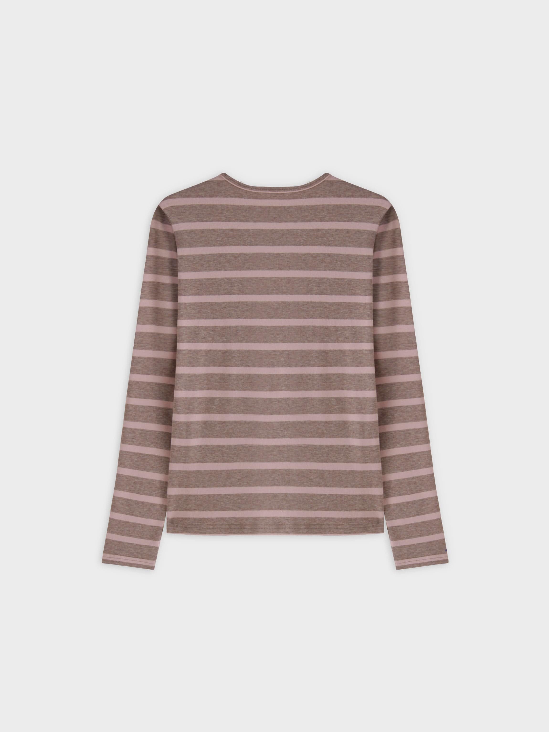 Thin Stripe High V Tee-Heathered Tan/Pink