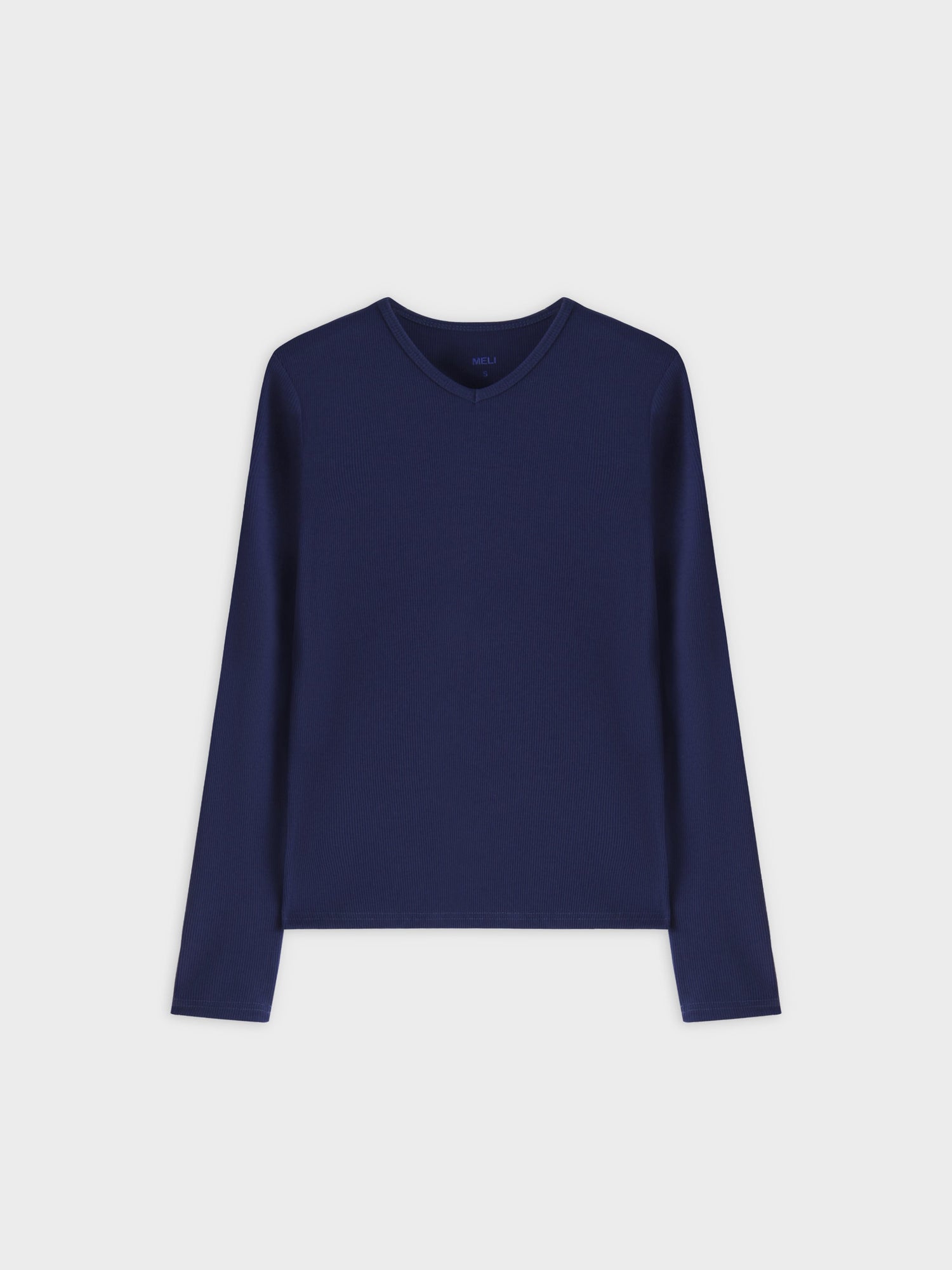 High V Ribbed Tee LS-Dark Navy