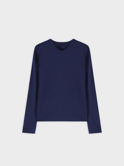 High V Ribbed Tee LS-Dark Navy