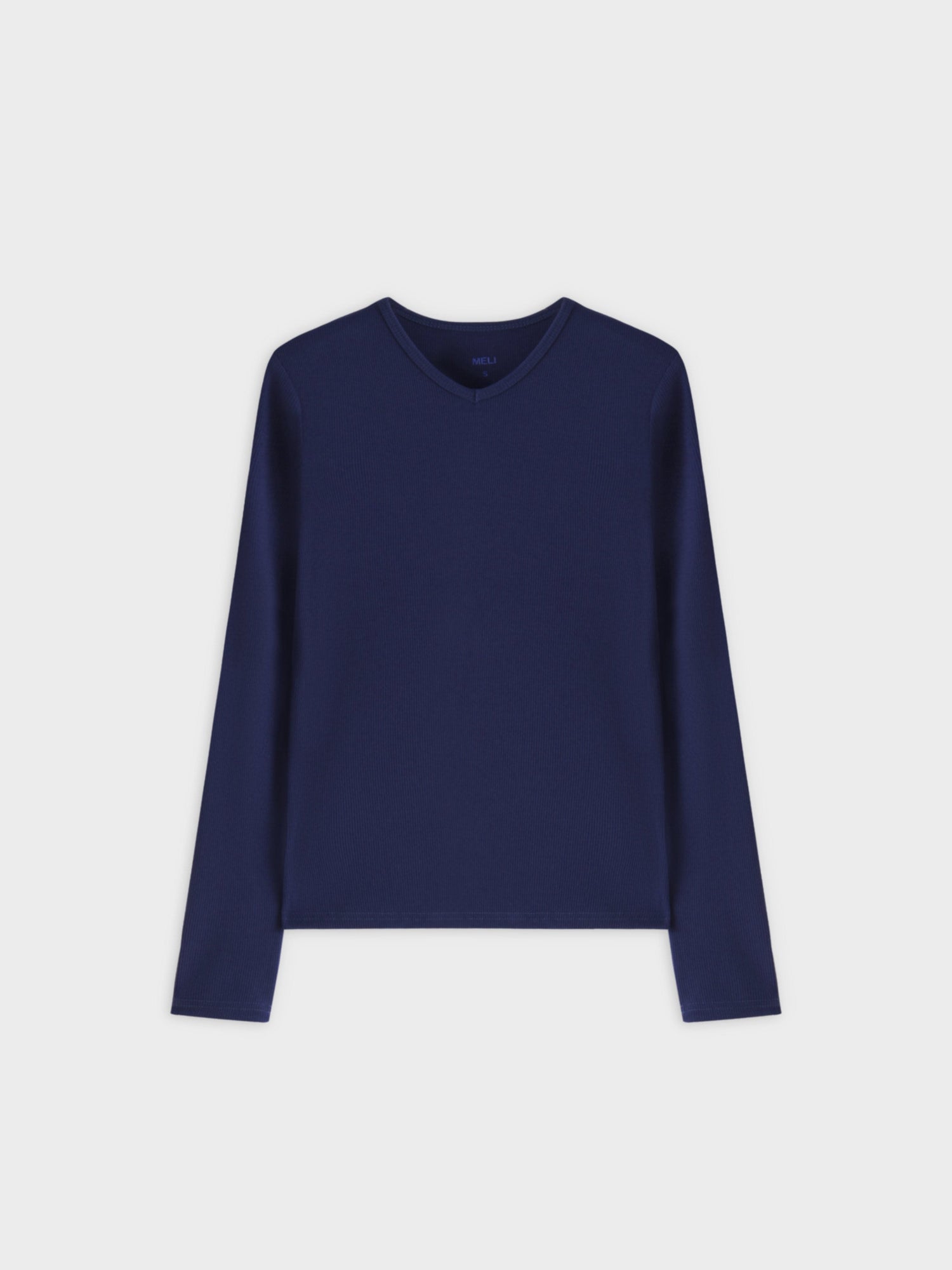 RIBBED HIGH V LS-NAVY