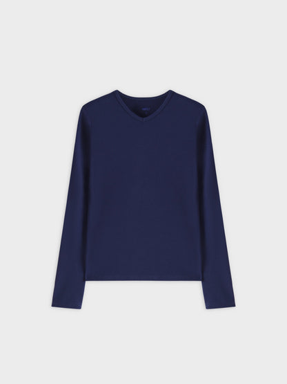 RIBBED HIGH V LS-NAVY