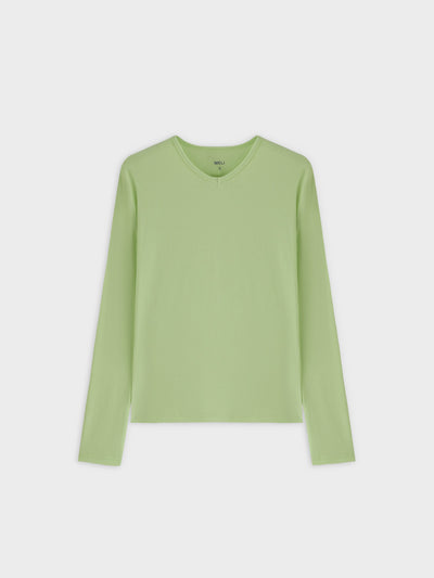 High V Ribbed Tee LS-Neon Green