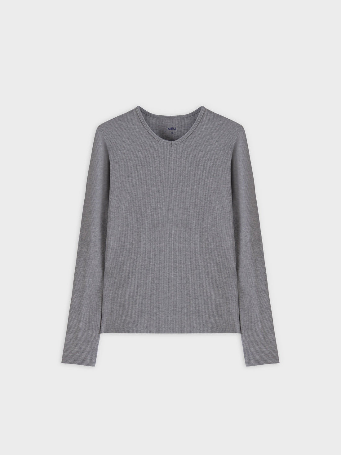 High V Ribbed Tee LS-Heathered Grey