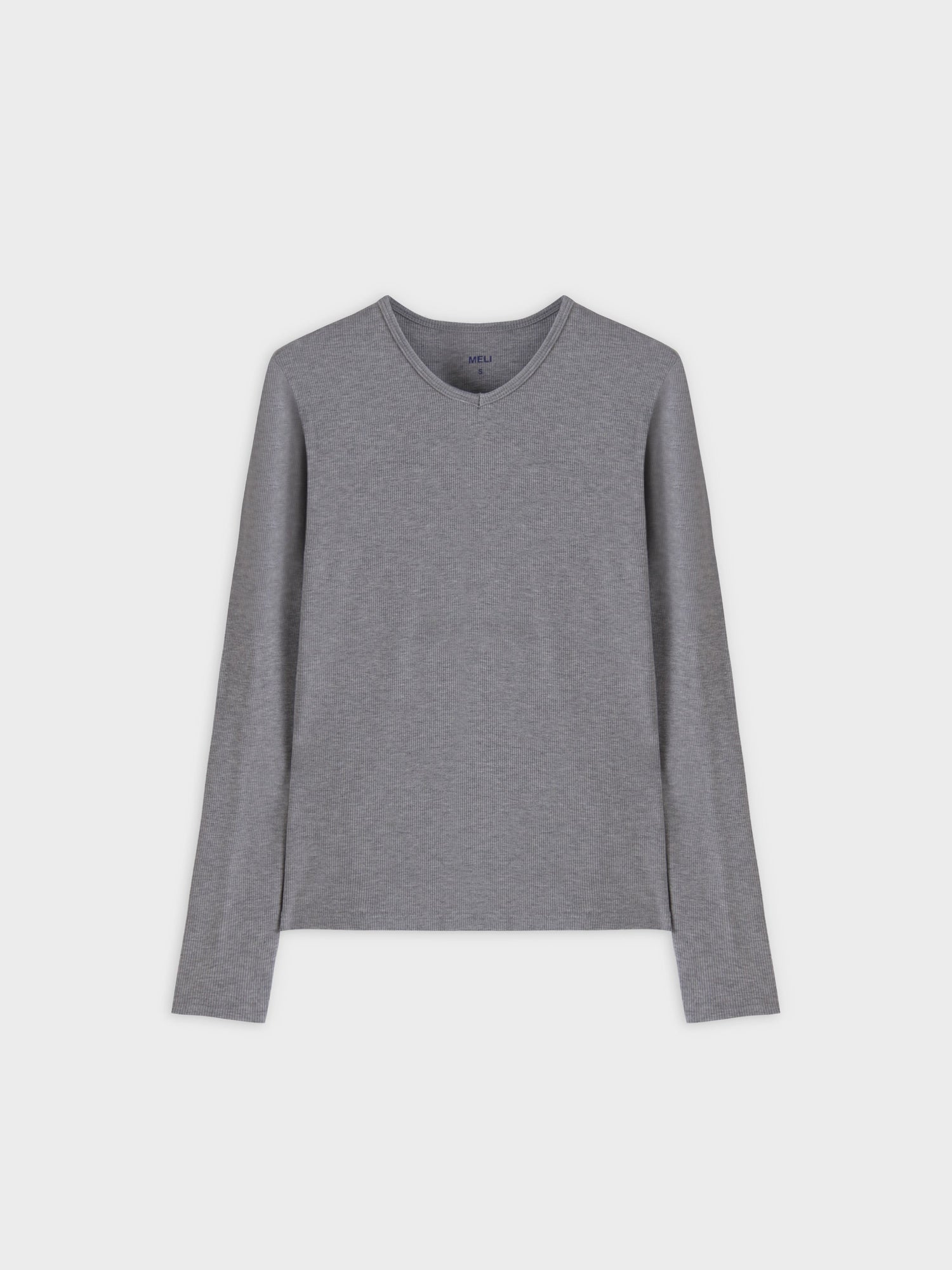 High V Ribbed Tee LS-Heathered Grey