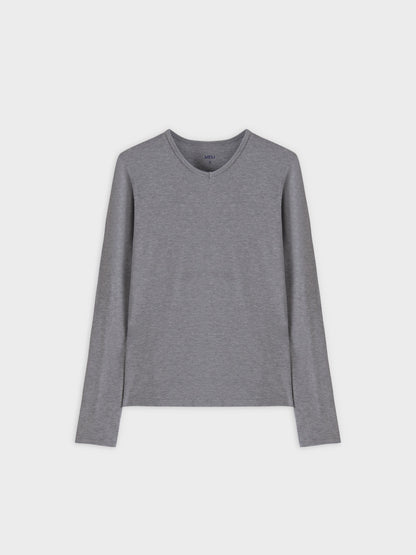 High V Ribbed Tee LS-Heathered Grey
