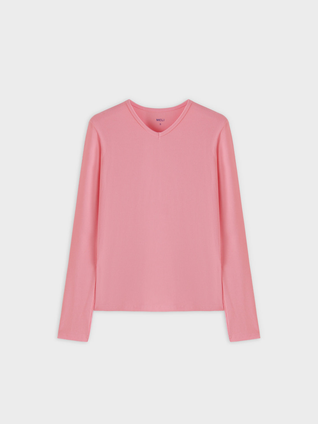 High V Ribbed Tee LS-True Pink