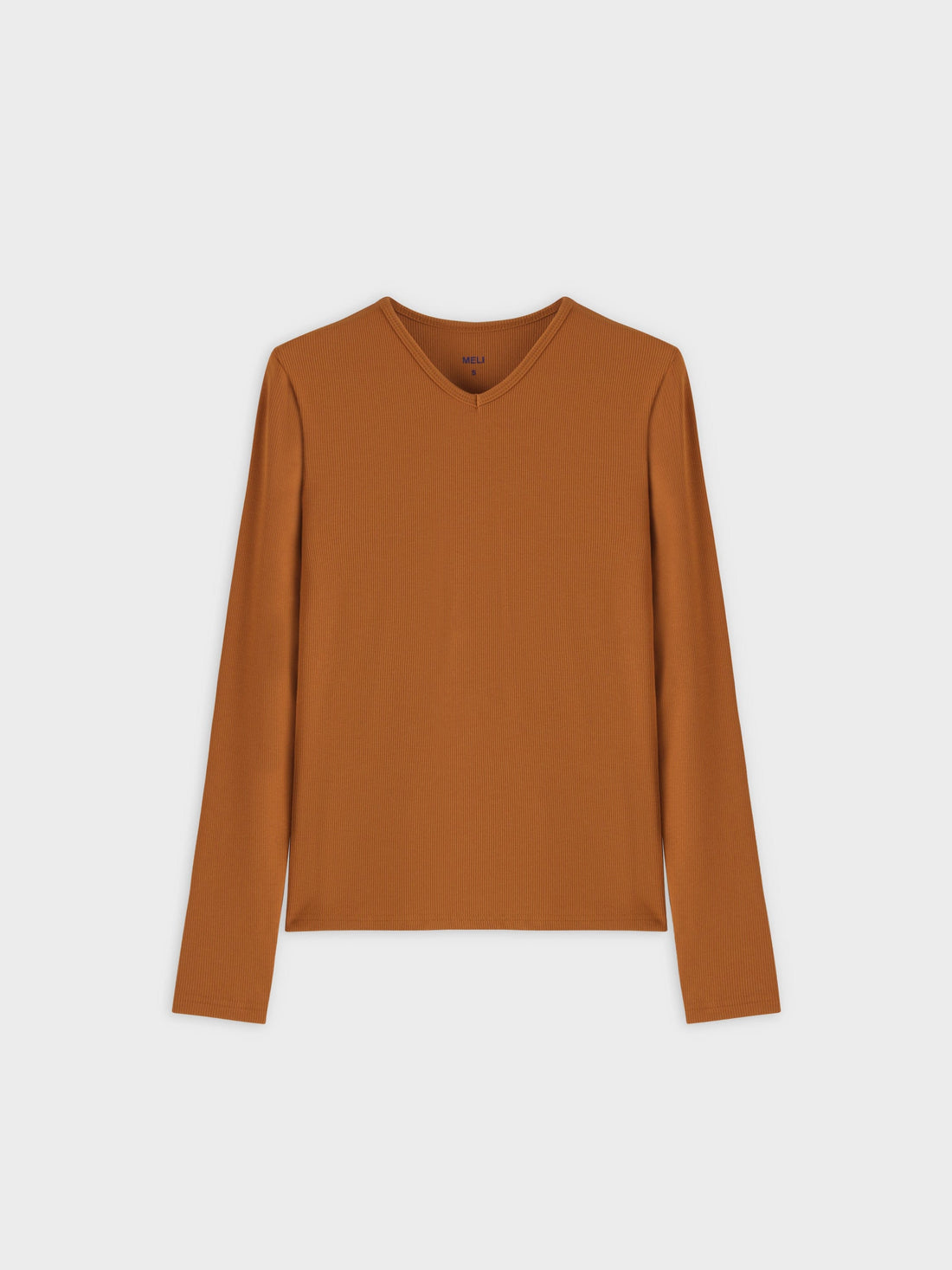 High V Ribbed Tee LS-Cognac