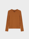 High V Ribbed Tee LS-Cognac