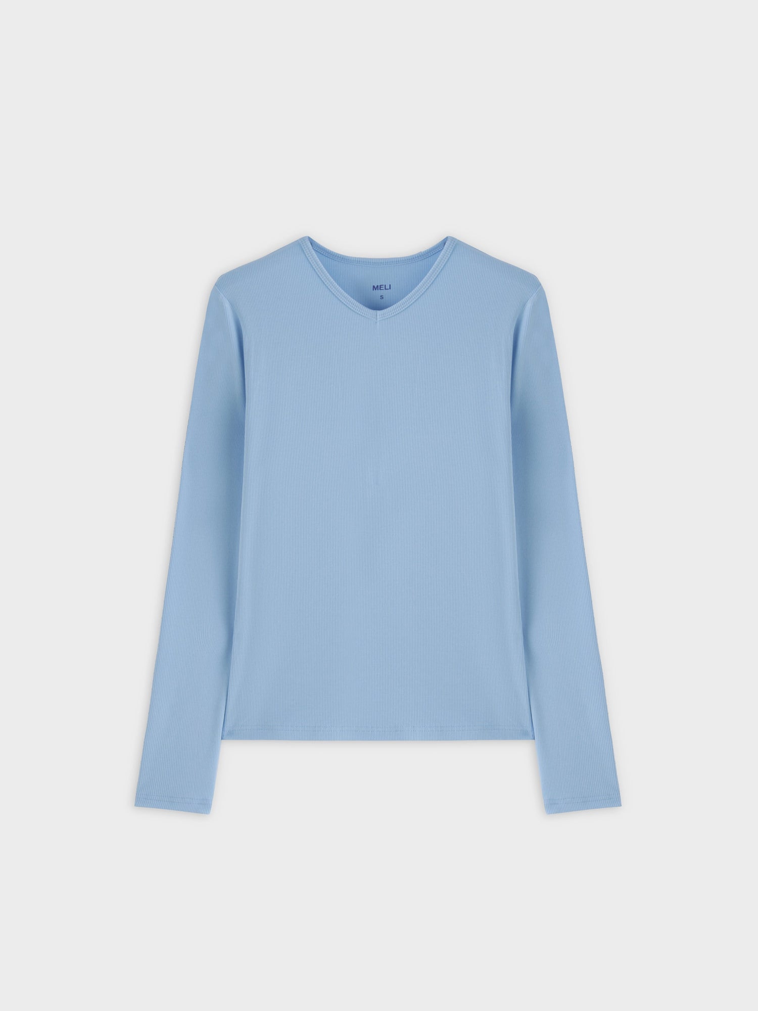 High V Ribbed Tee LS-Soft Blue