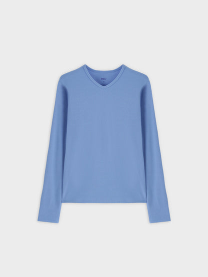 High V Ribbed Tee LS-Ocean Blue