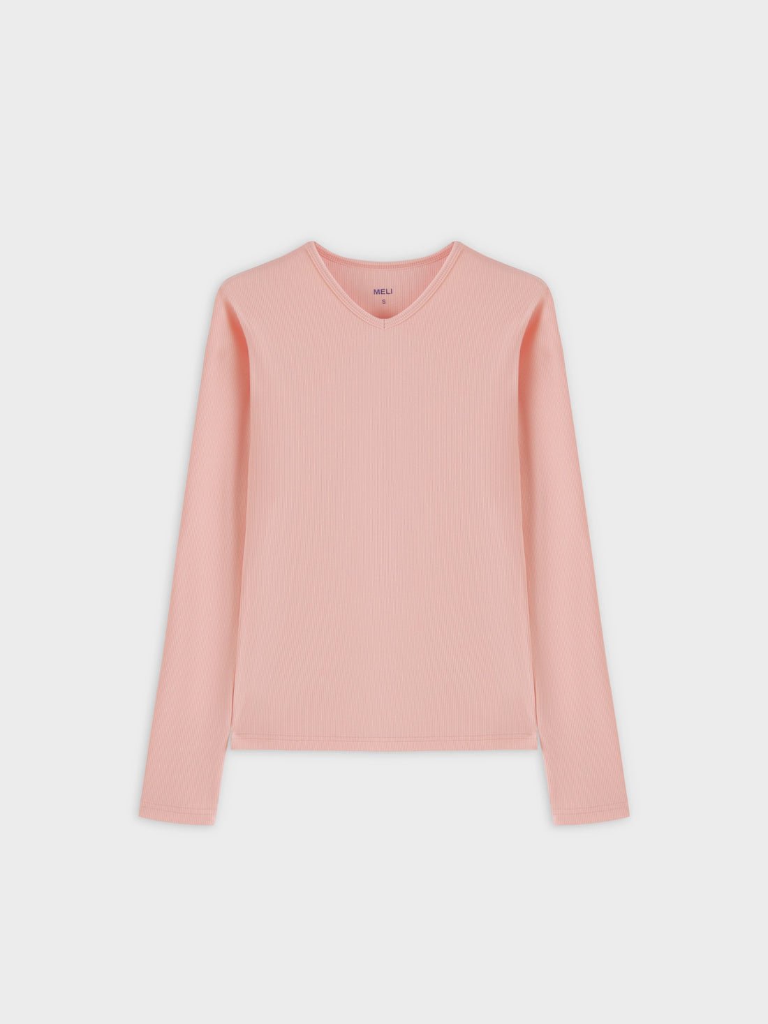 High V Ribbed Tee LS-Peach