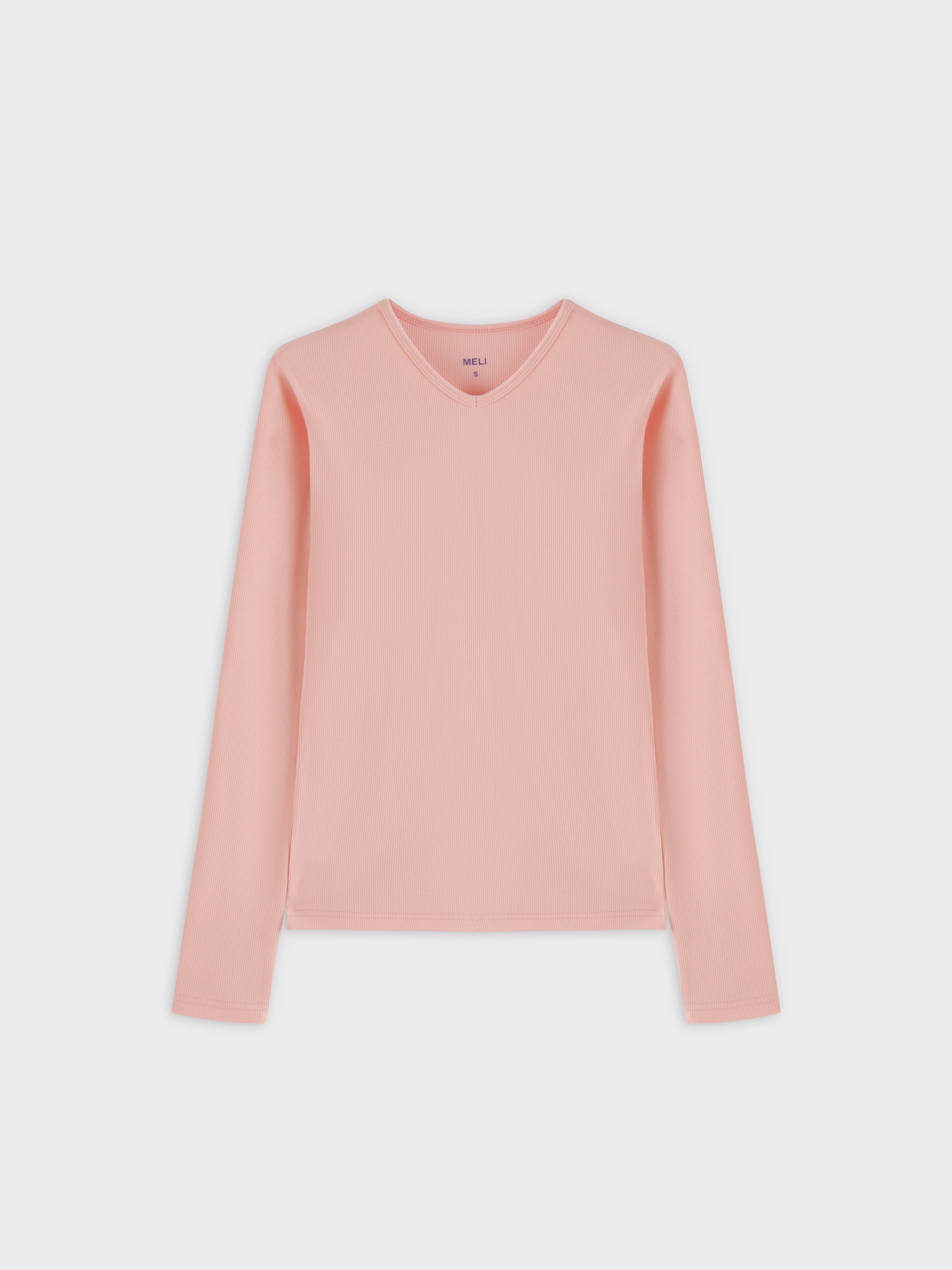 High V Ribbed Tee LS-Peach