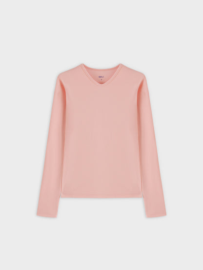 High V Ribbed Tee LS-Peach