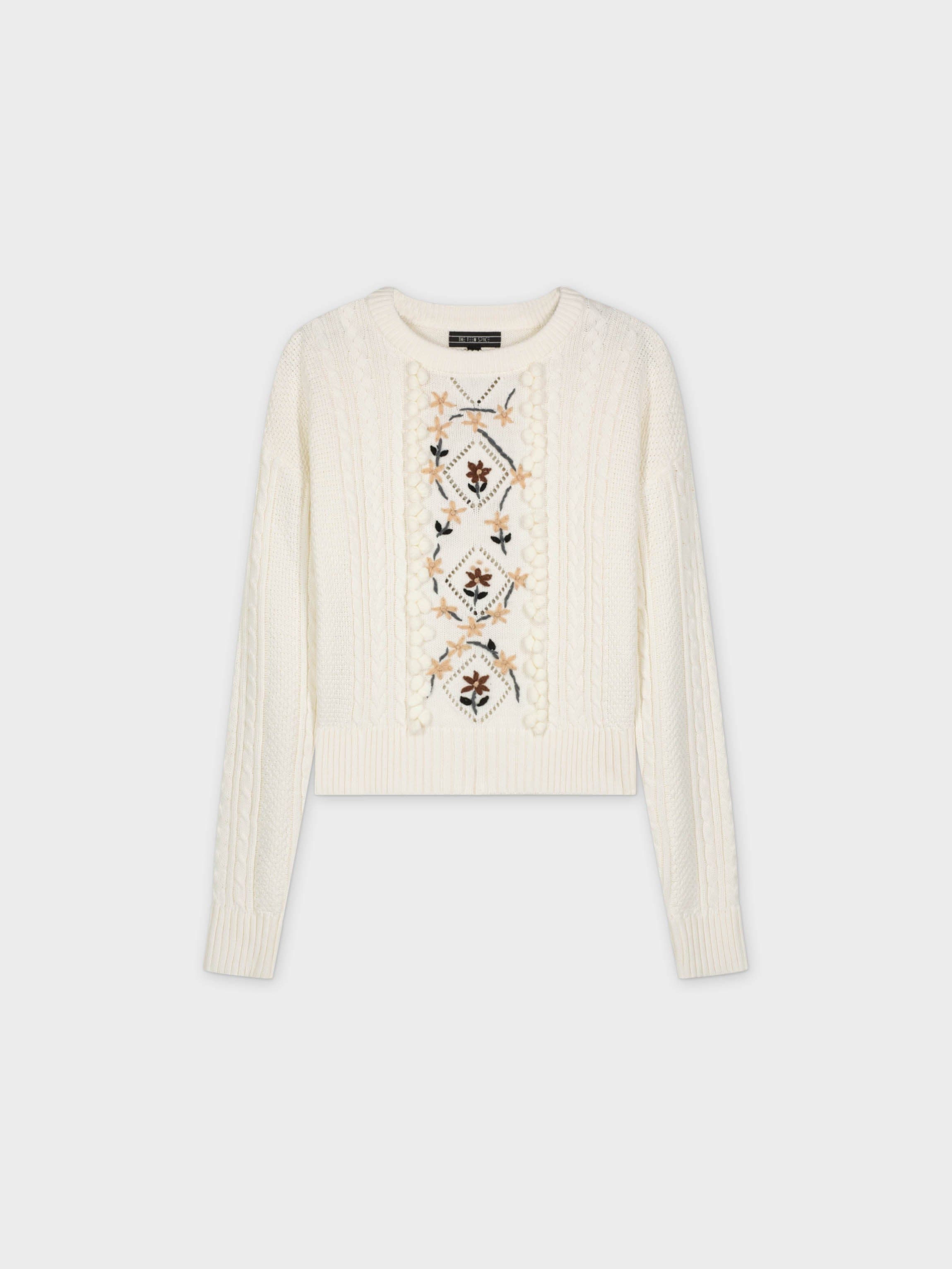 FLORAL EMBROIDERED SWEATER-CREAM