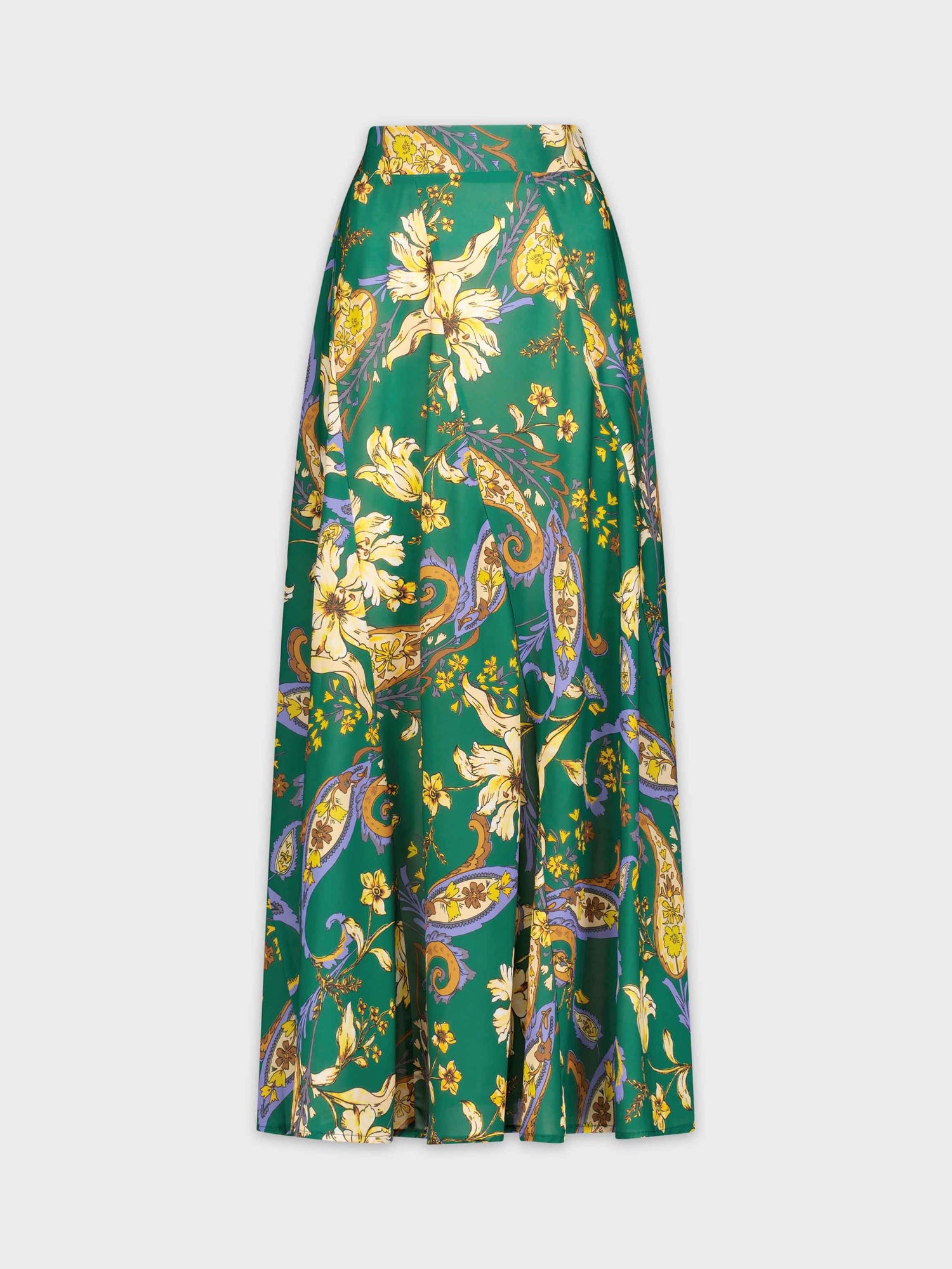 FULL SATIN SKIRT-GREEN FLORAL