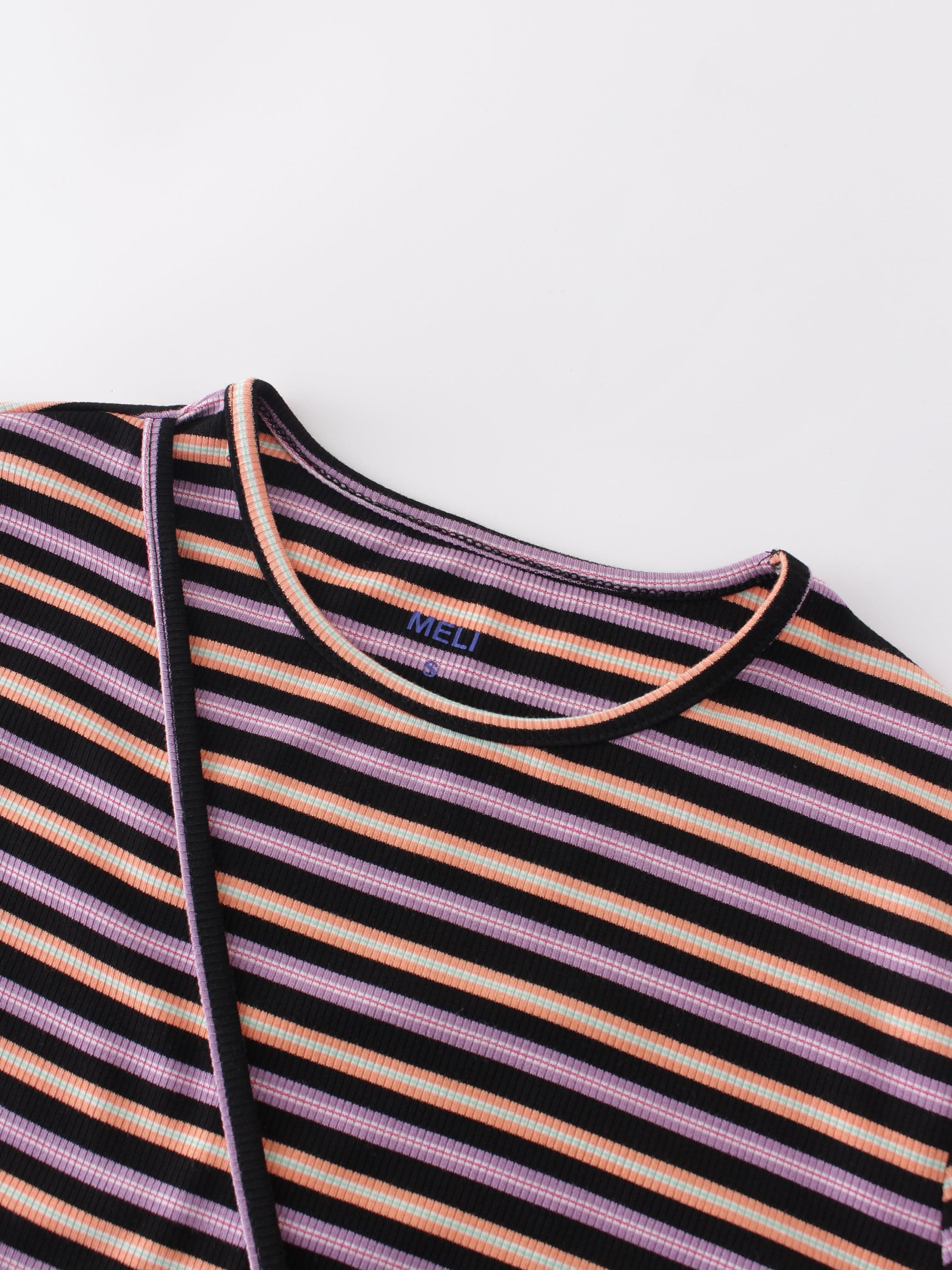 Striped Wrap Tee-Orange/Purple/Black