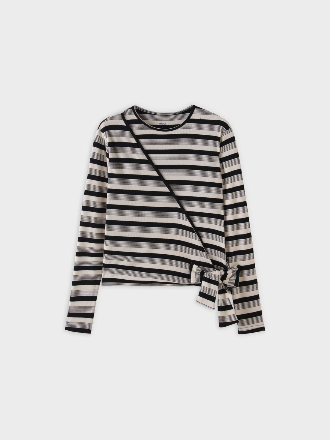 Striped Wrap Tee-Black/White Multi Stripe