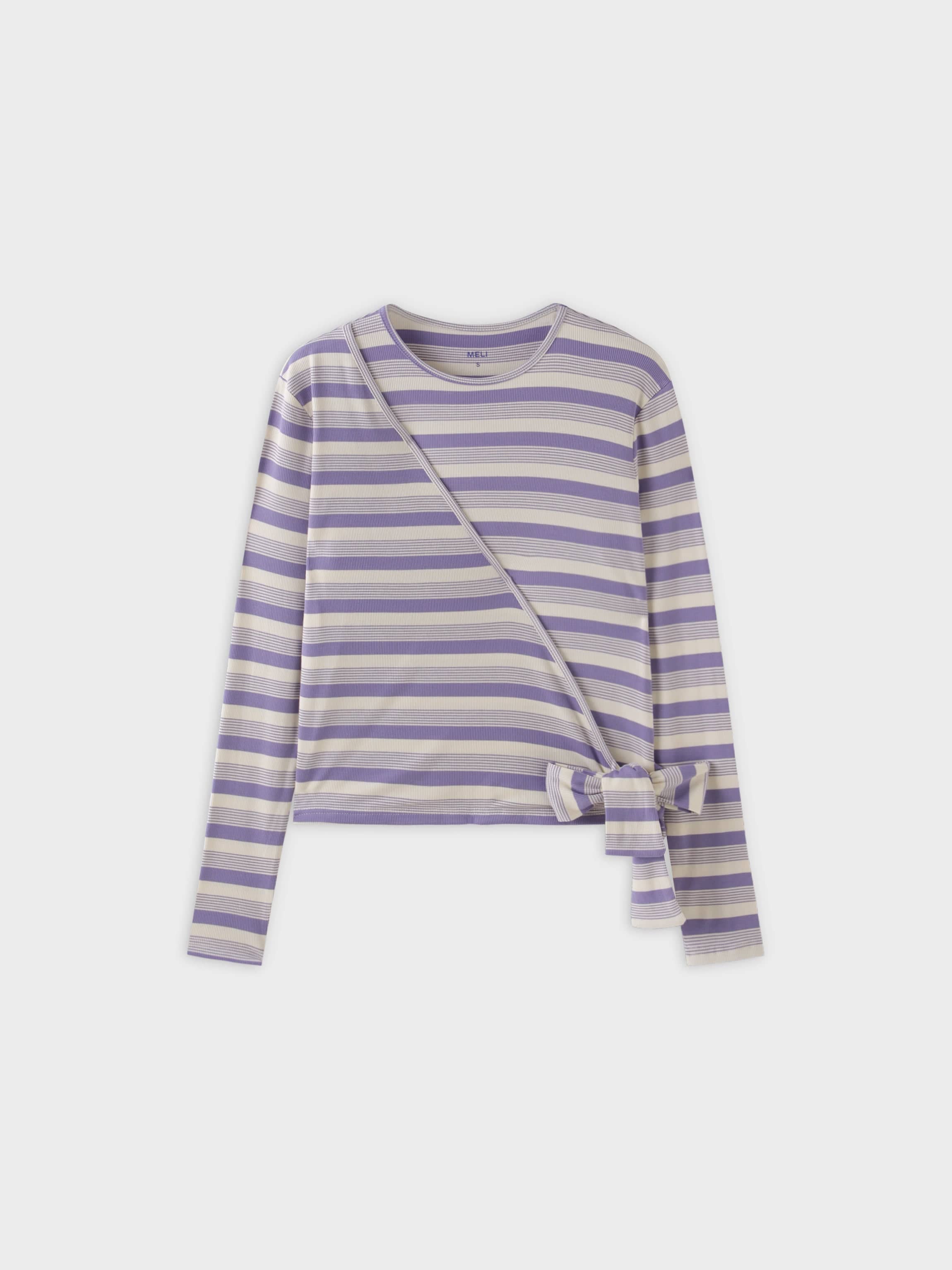 Striped Wrap Tee-Lavender/White Multi Stripe