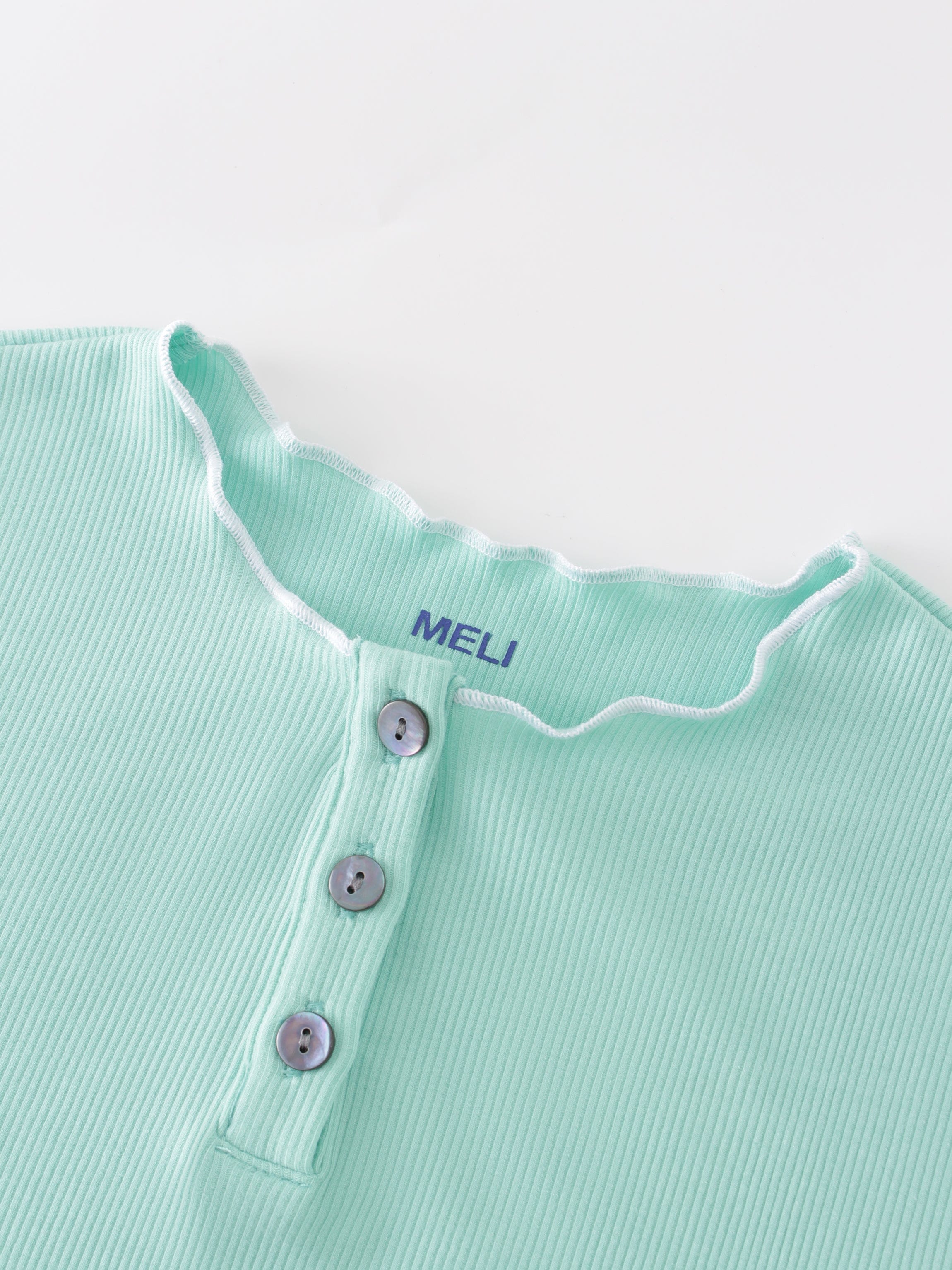 Overlock Stitched Henley-Mint/White