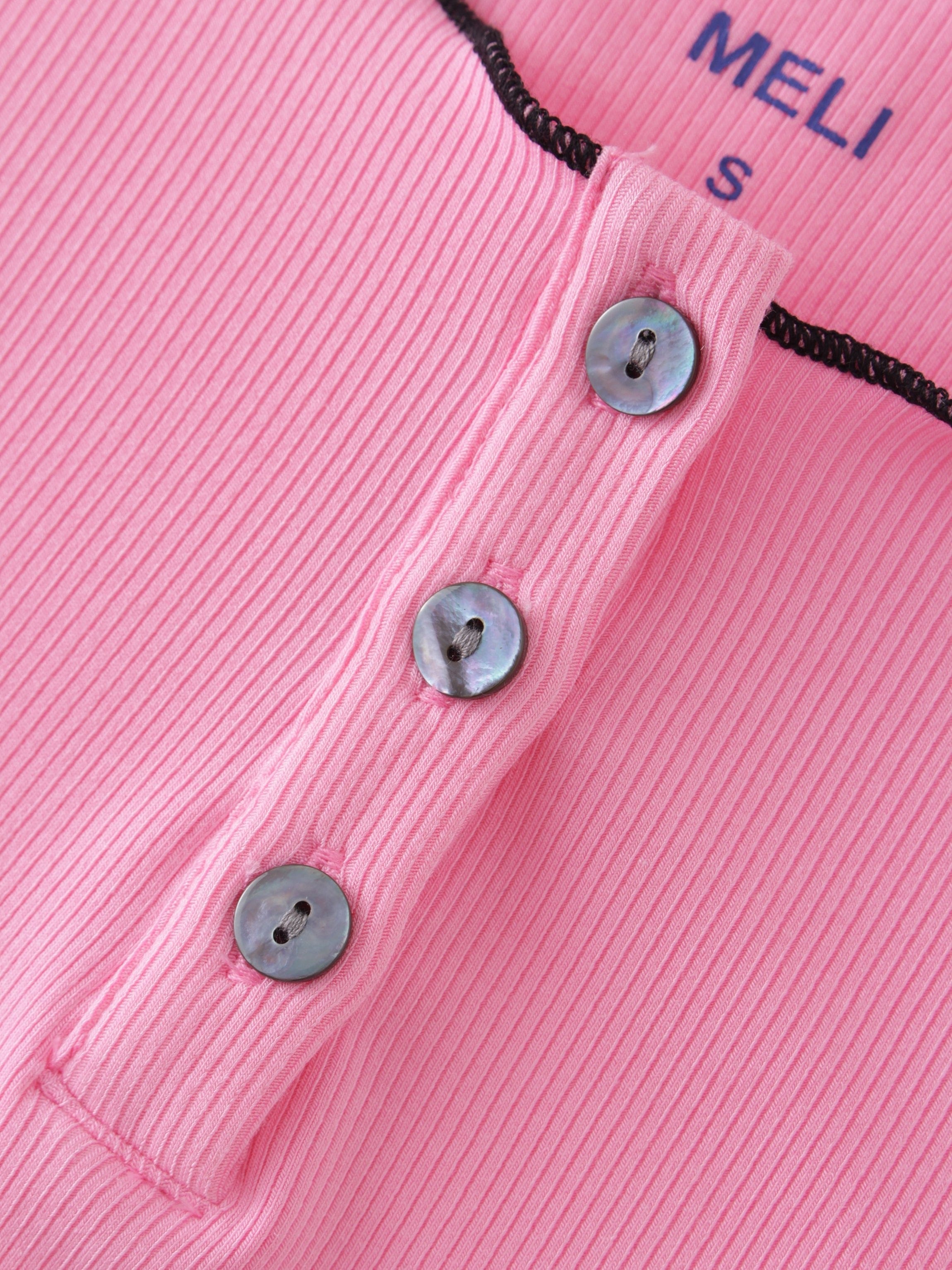 Overlock Stitched Henley-Pink/Black