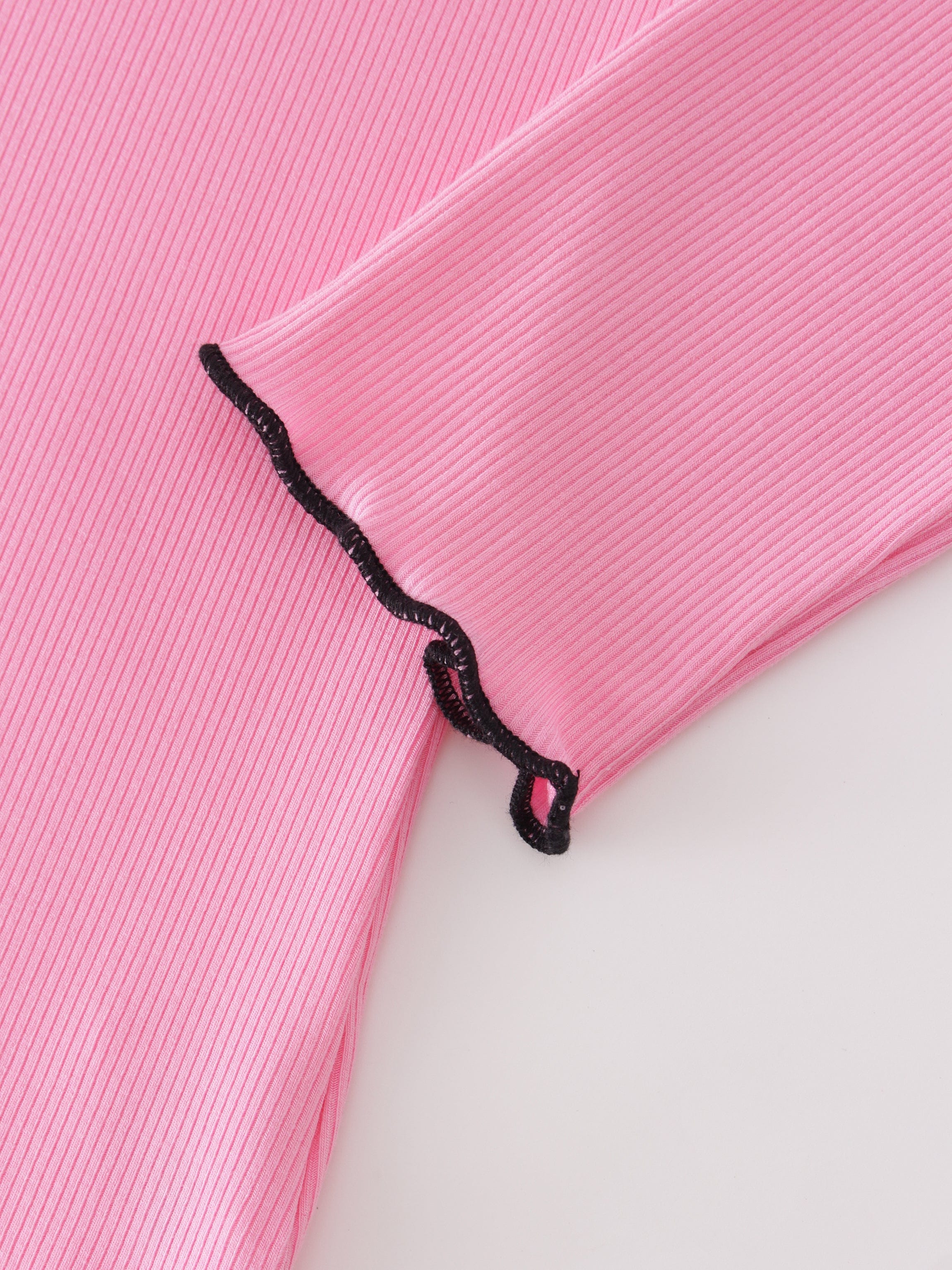 Overlock Stitched Henley-Pink/Black