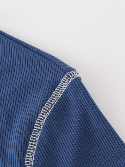 Overlock Stitched Henley-Blue/Ivory